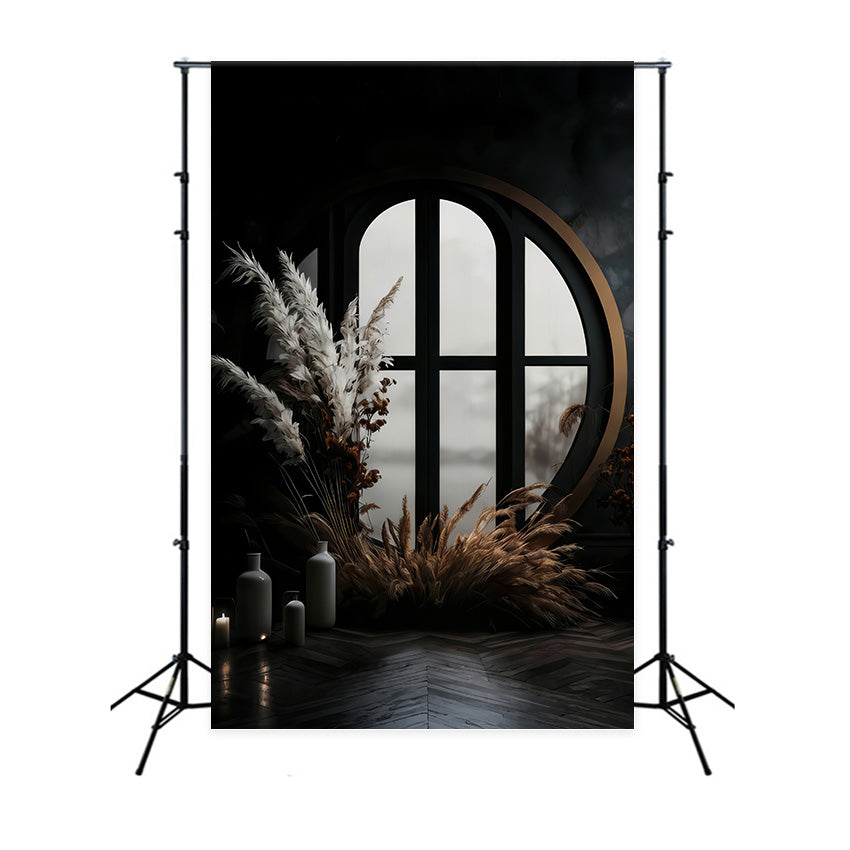 Boho-Hintergrund Dunkles Fenster Pampasgras Bohemian-Hintergrund MRR10-53