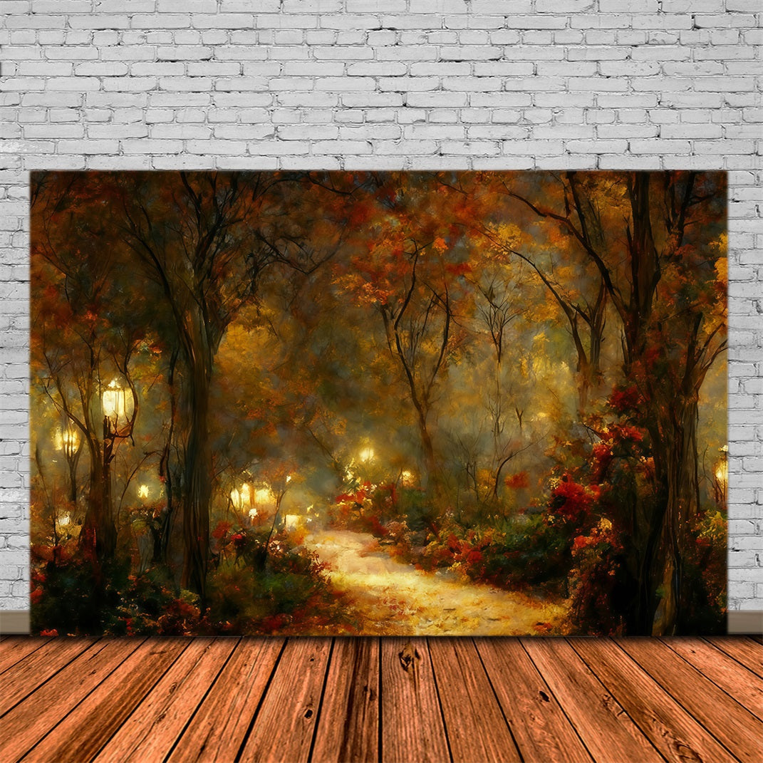 Herbstblätter-Hintergrund Herbstweg Laternen Herbst-Hintergrund MRR10-54