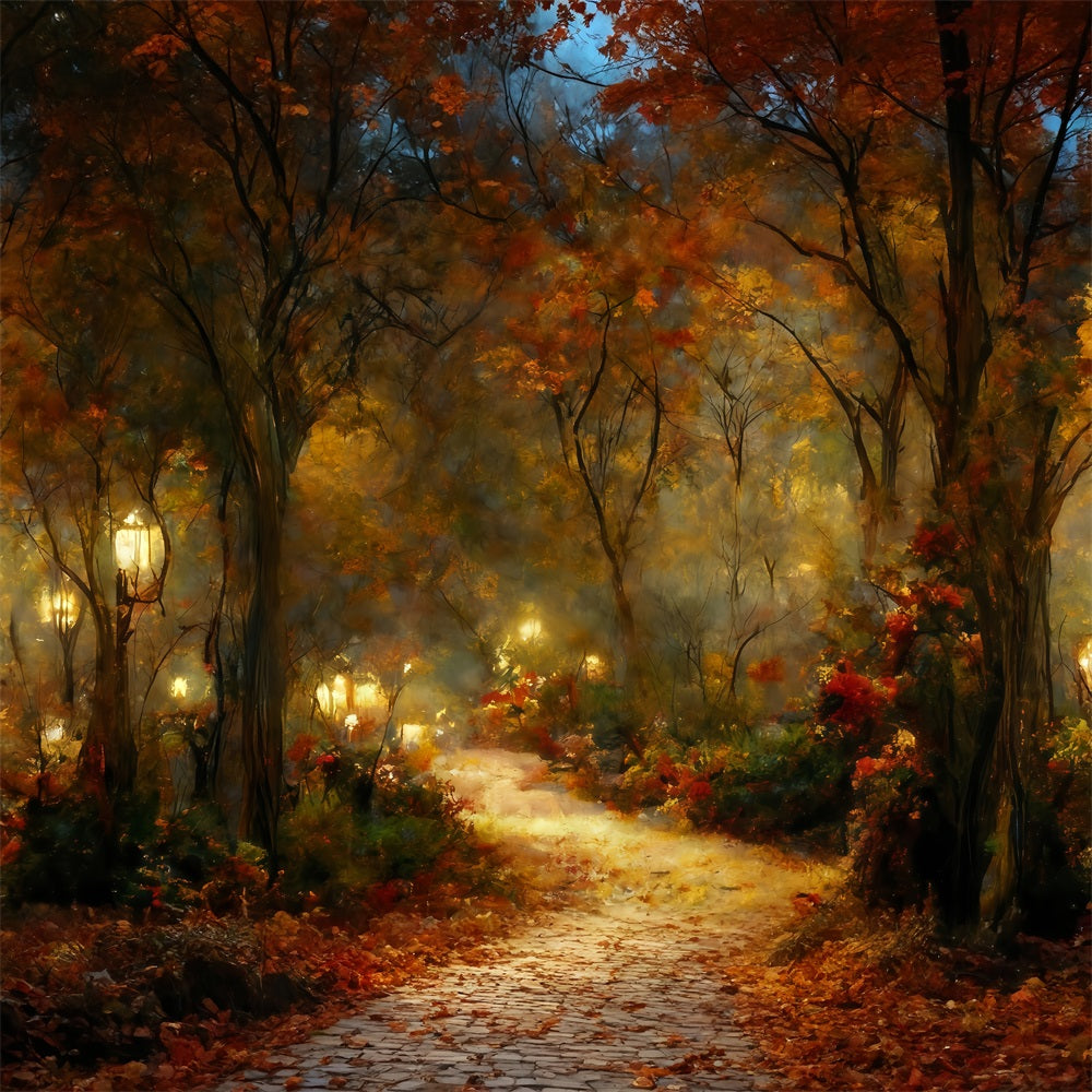 Herbstblätter-Hintergrund Herbstweg Laternen Herbst-Hintergrund MRR10-54