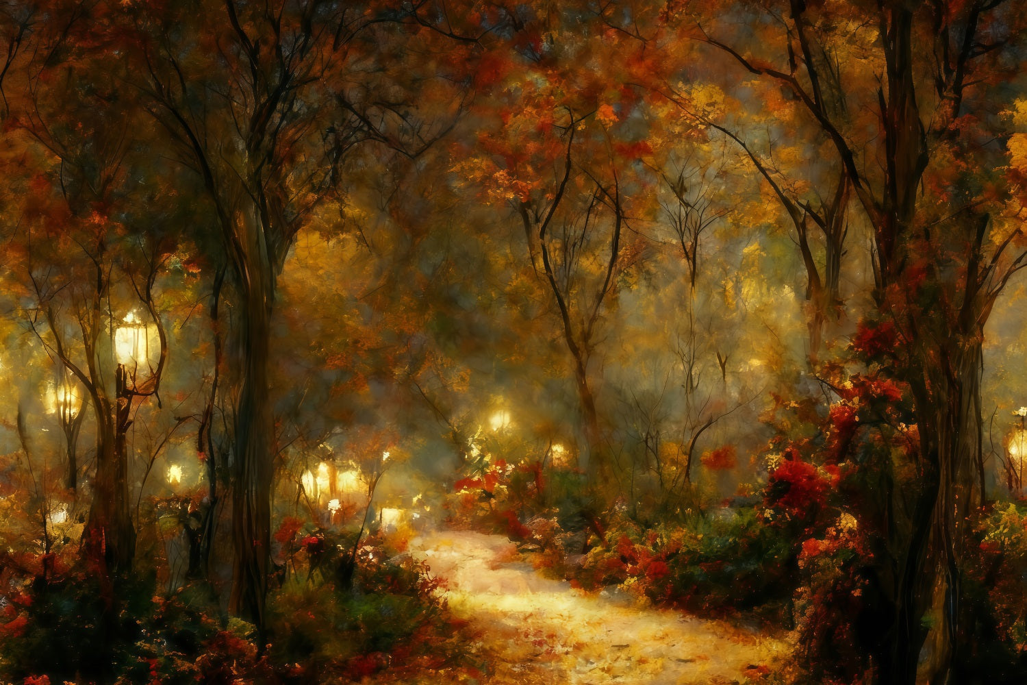 Herbstblätter-Hintergrund Herbstweg Laternen Herbst-Hintergrund MRR10-54