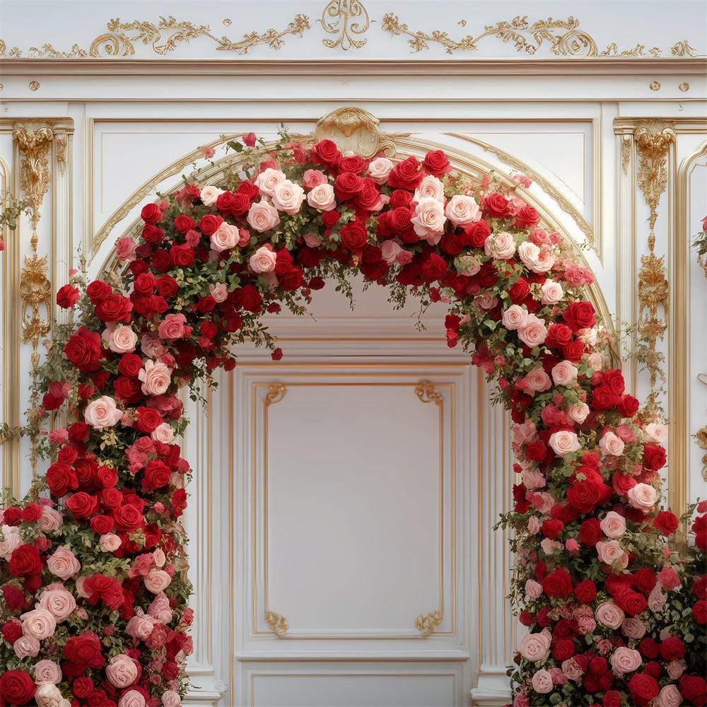 Valentinstag-Foto-Hintergrund Luxuriöser Rosenblumenbogen Valentinstag-Hintergründe MRR11-100