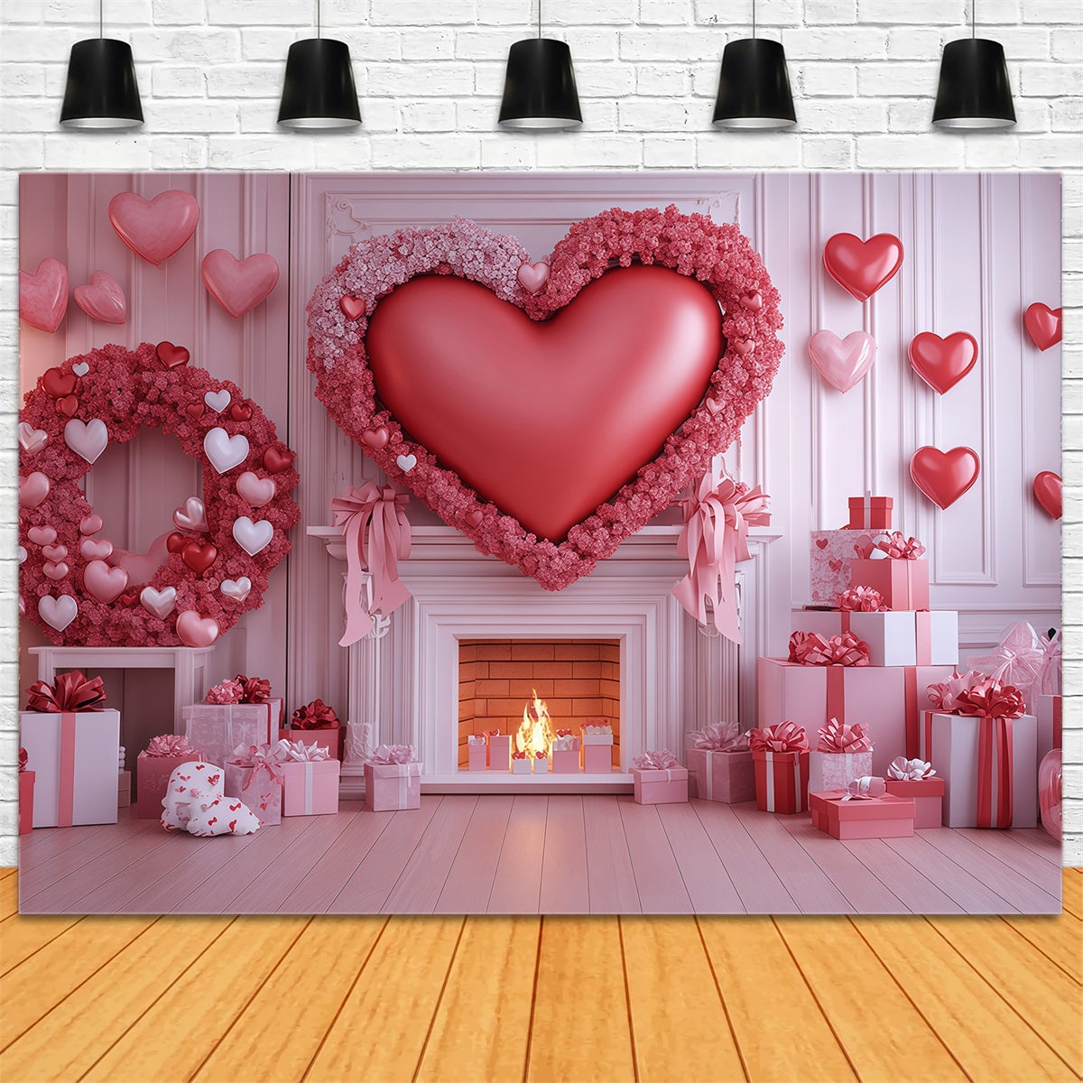 Valentinstag-Herzen-Hintergrund Rosa Herzgeschenk Kamin Valentinstag-Hintergrund MRR11-101