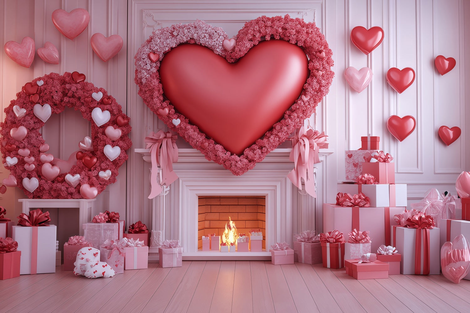 Valentinstag-Herzen-Hintergrund Rosa Herzgeschenk Kamin Valentinstag-Hintergrund MRR11-101
