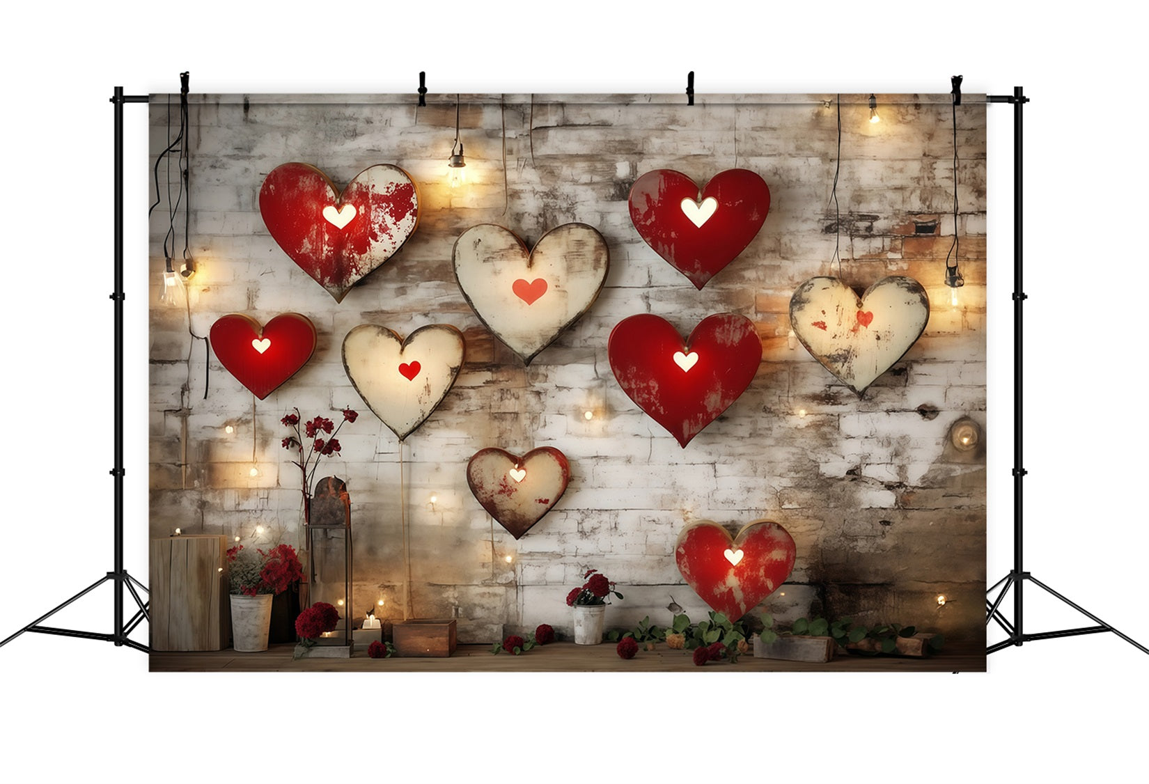 Valentinstag-Hintergrund mit Herzen Rustikaler Metallherz-Wand-Valentinstag-Hintergrund MRR11-108