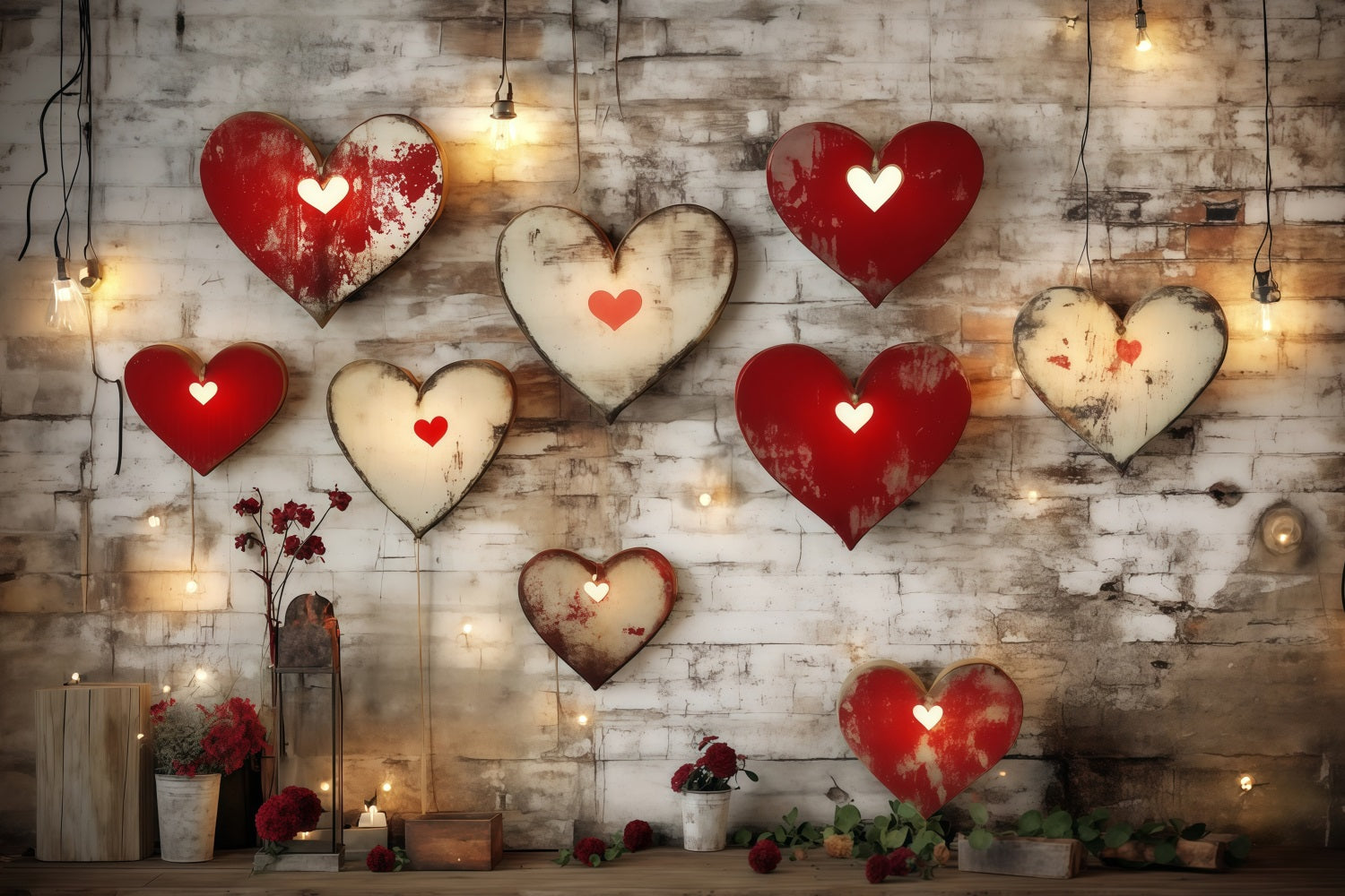 Valentinstag-Hintergrund mit Herzen Rustikaler Metallherz-Wand-Valentinstag-Hintergrund MRR11-108