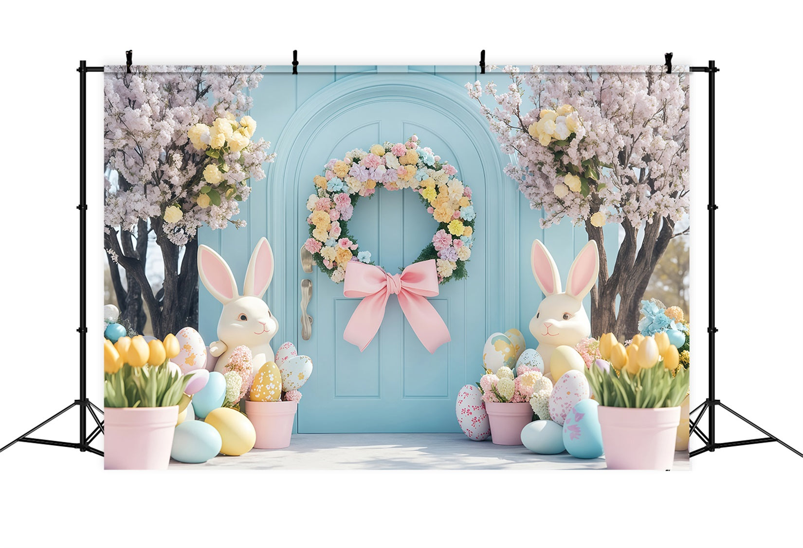 Oster-Fotokabinen-Hintergrund Kirschblüten-Laternenweg Hase-Hintergrund MRR11-91