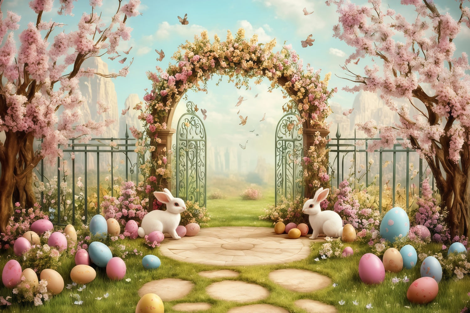 Ideen für Osterfotohintergründe Minzblumen-Hase-Eingang Osterhintergrund MRR11-93