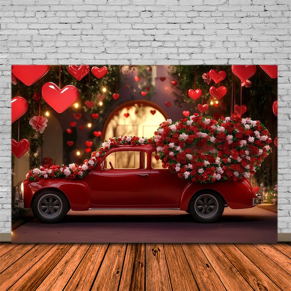 Valentinstag-Hintergrund Rotes Vintage-Auto Liebe Valentinstag-Hintergrund MRR11-98