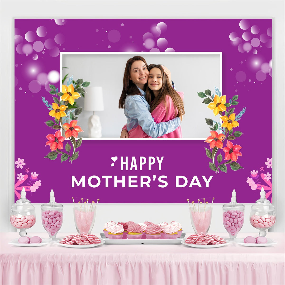 Backdrops für Muttertag Vibrant Floral Lila Personalisierte Backdrop MRR3-104
