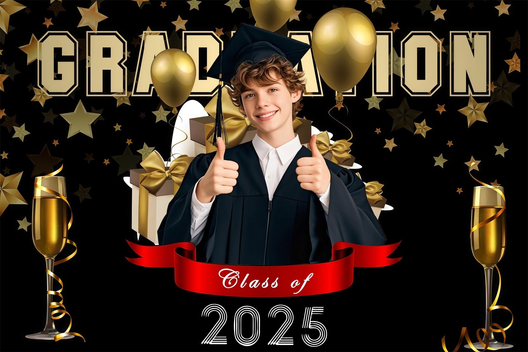 Abschlussfeier Fotohintergrund Champagner Sterne Ballon Personalisierte Party Abschlussfeier Backdrop MRR3-172