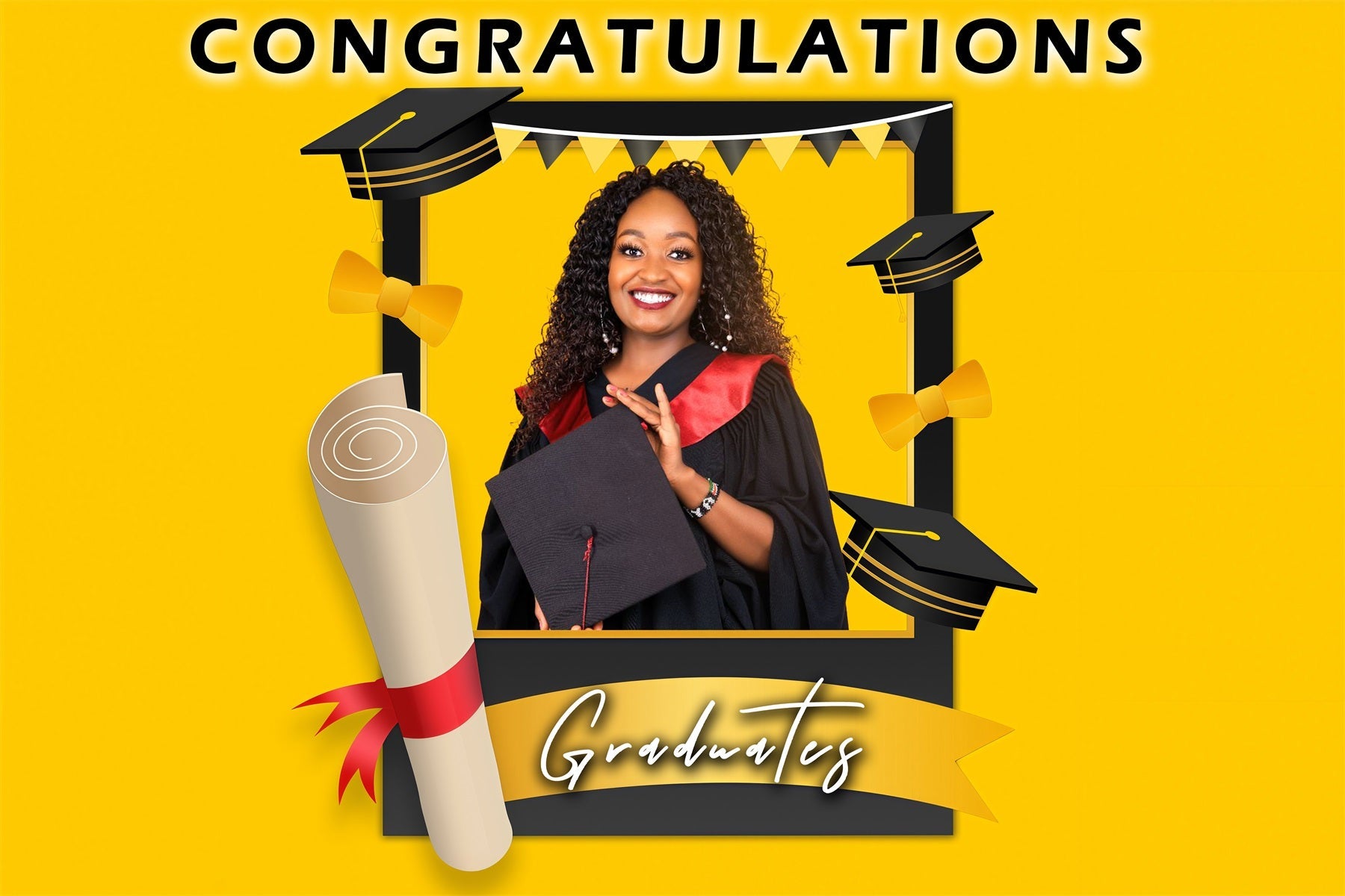 Graduation Backdrop Photoshoot Gelbe Mütze Rahmen Personalisierte Party Graduation Backdrop MRR3-174