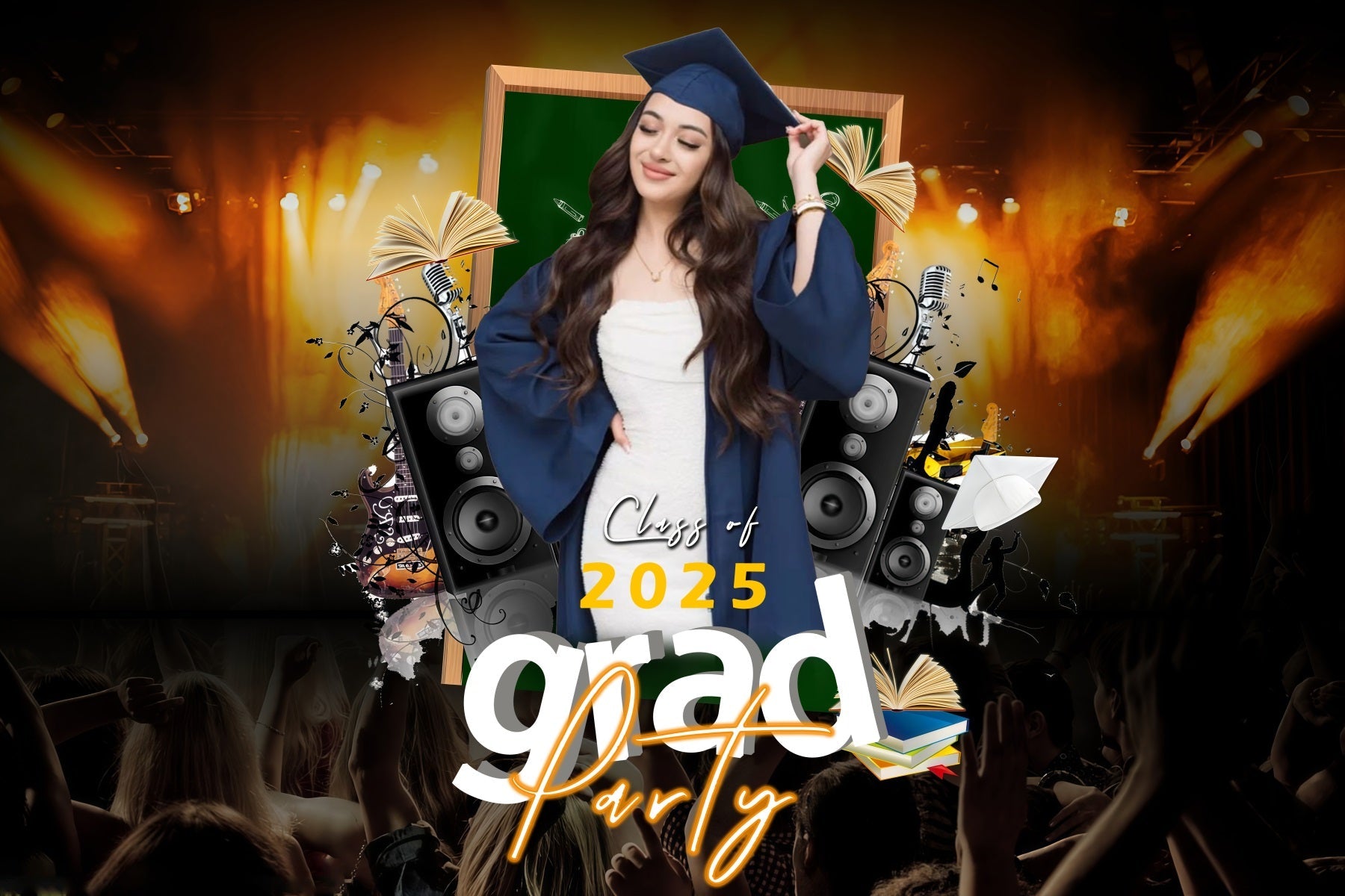 Graduation Picture Backdrop Bücher Musik Bühne Benutzerdefinierte Party Graduation Backdrop MRR3-175