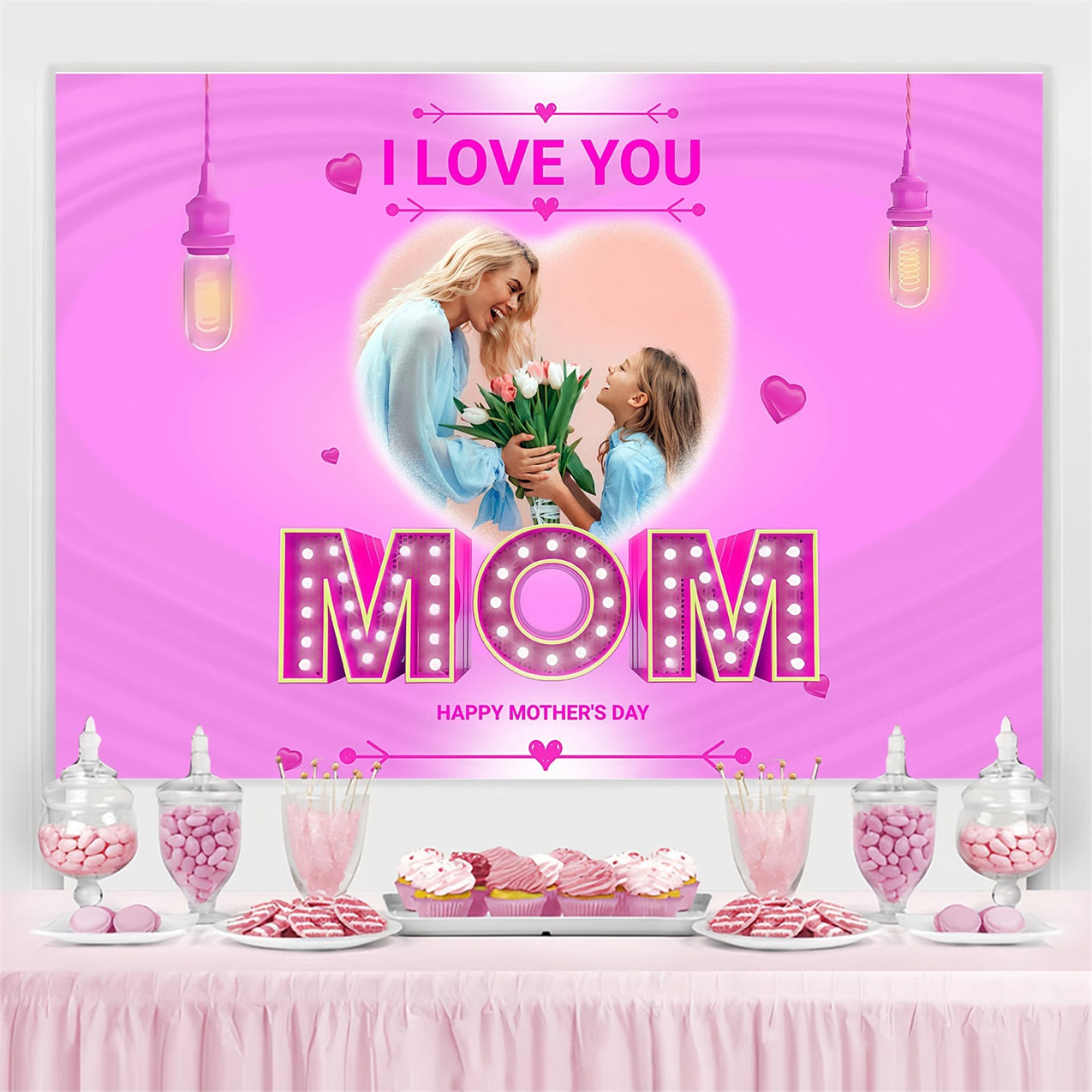 Muttertag Fotohintergrund Helles Neon Liebe Personalisierter Hintergrund MRR3-39
