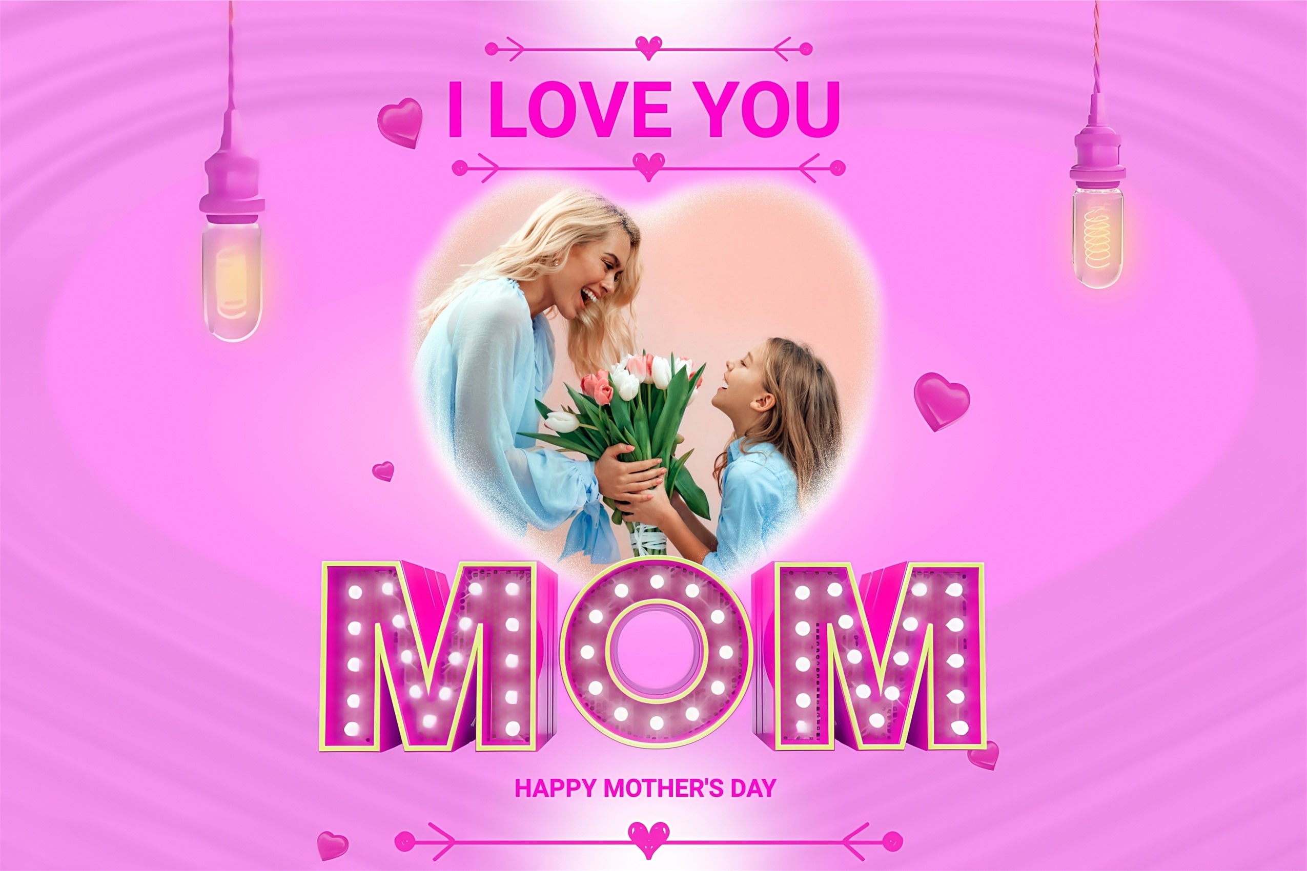 Muttertag Fotohintergrund Helles Neon Liebe Personalisierter Hintergrund MRR3-39