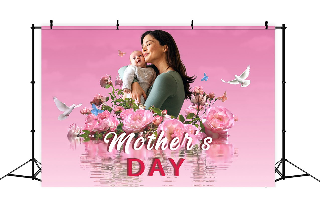 Hintergrund für Muttertag Floral Blühende Tauben Schmetterlinge Personalisierter Hintergrund MRR3-45