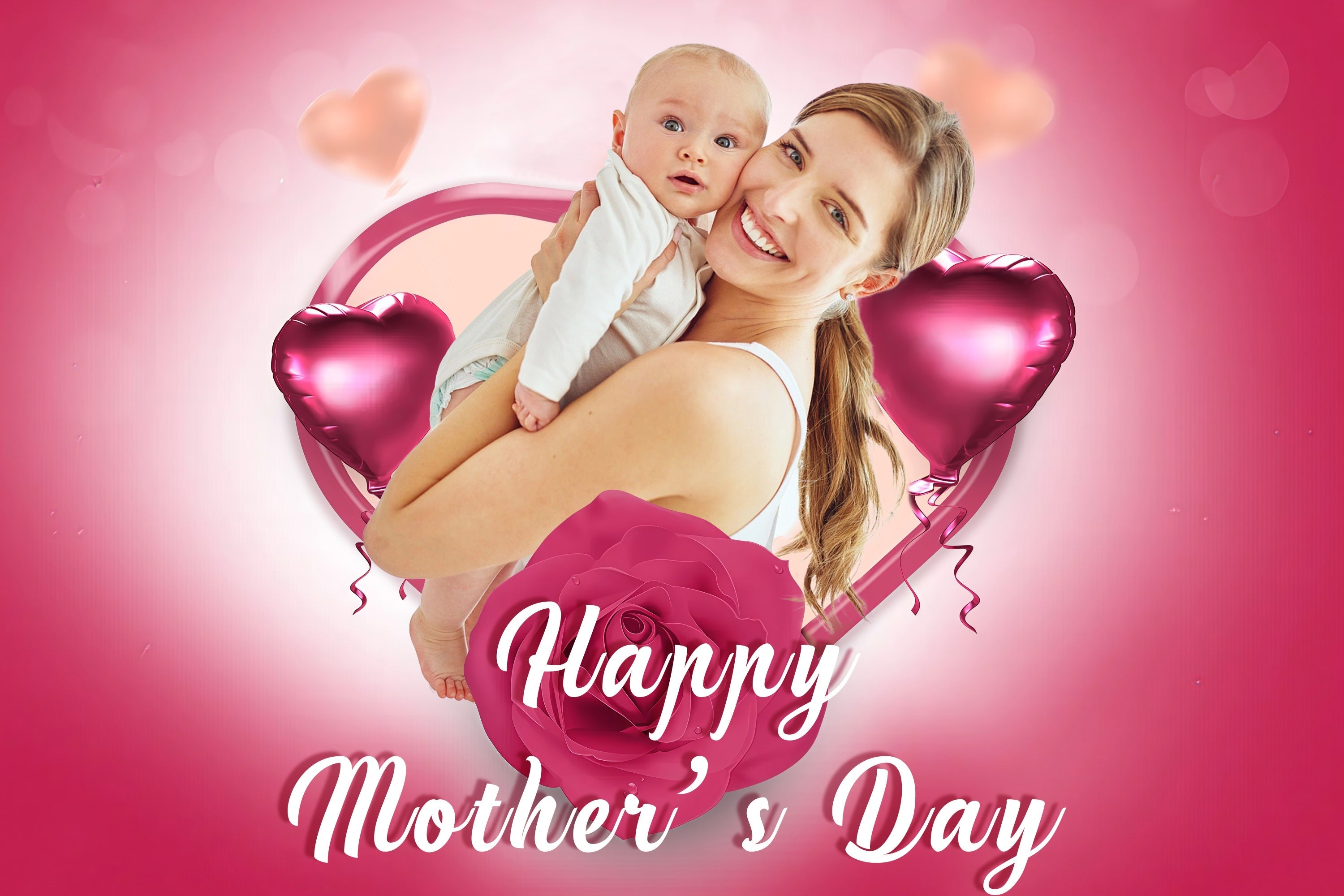 Happy Mother's Day Backdrop Liebe Herz Ballon Rose Personalisierte Backdrop MRR3-47