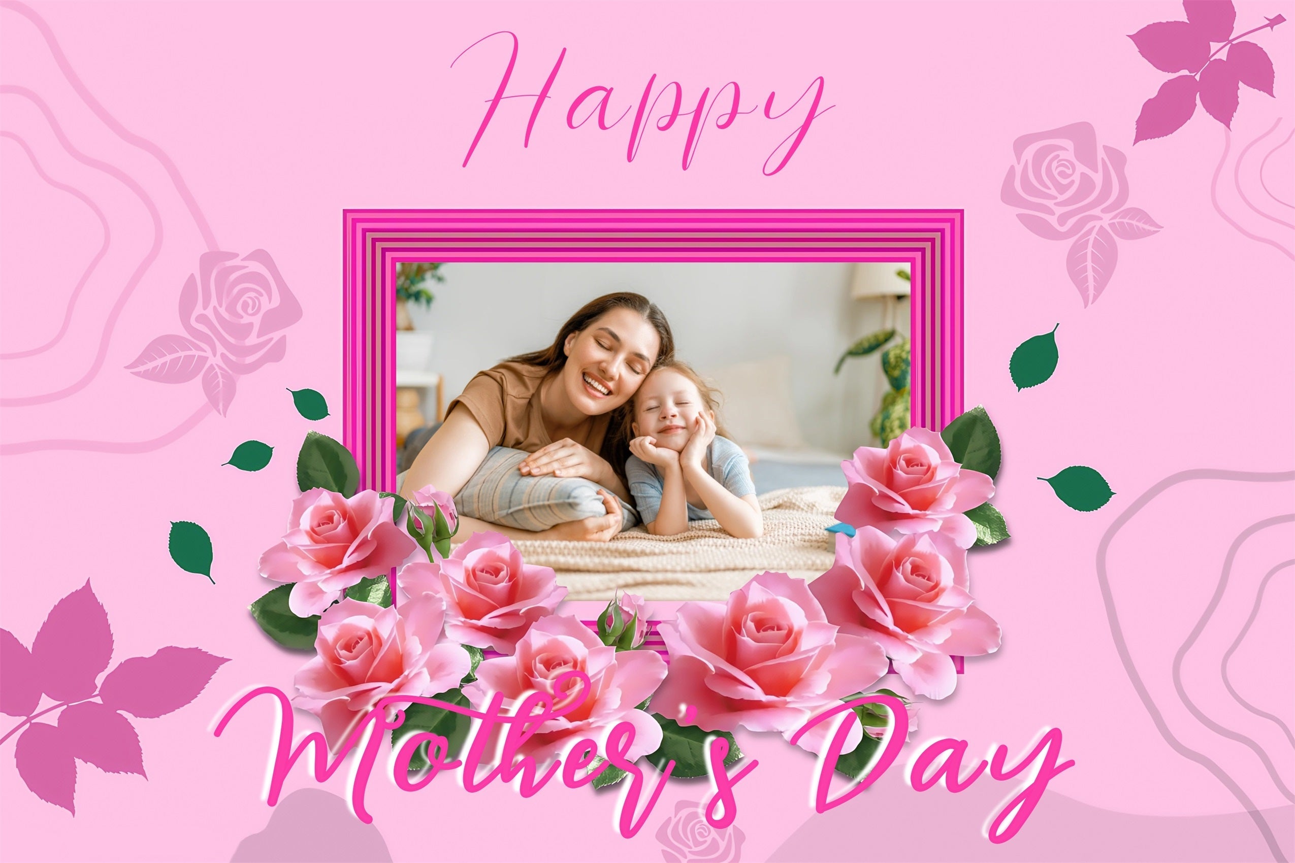 Backdrops für Muttertag Rosa Rosen Rahmen Personalisierte Backdrop MRR3-48