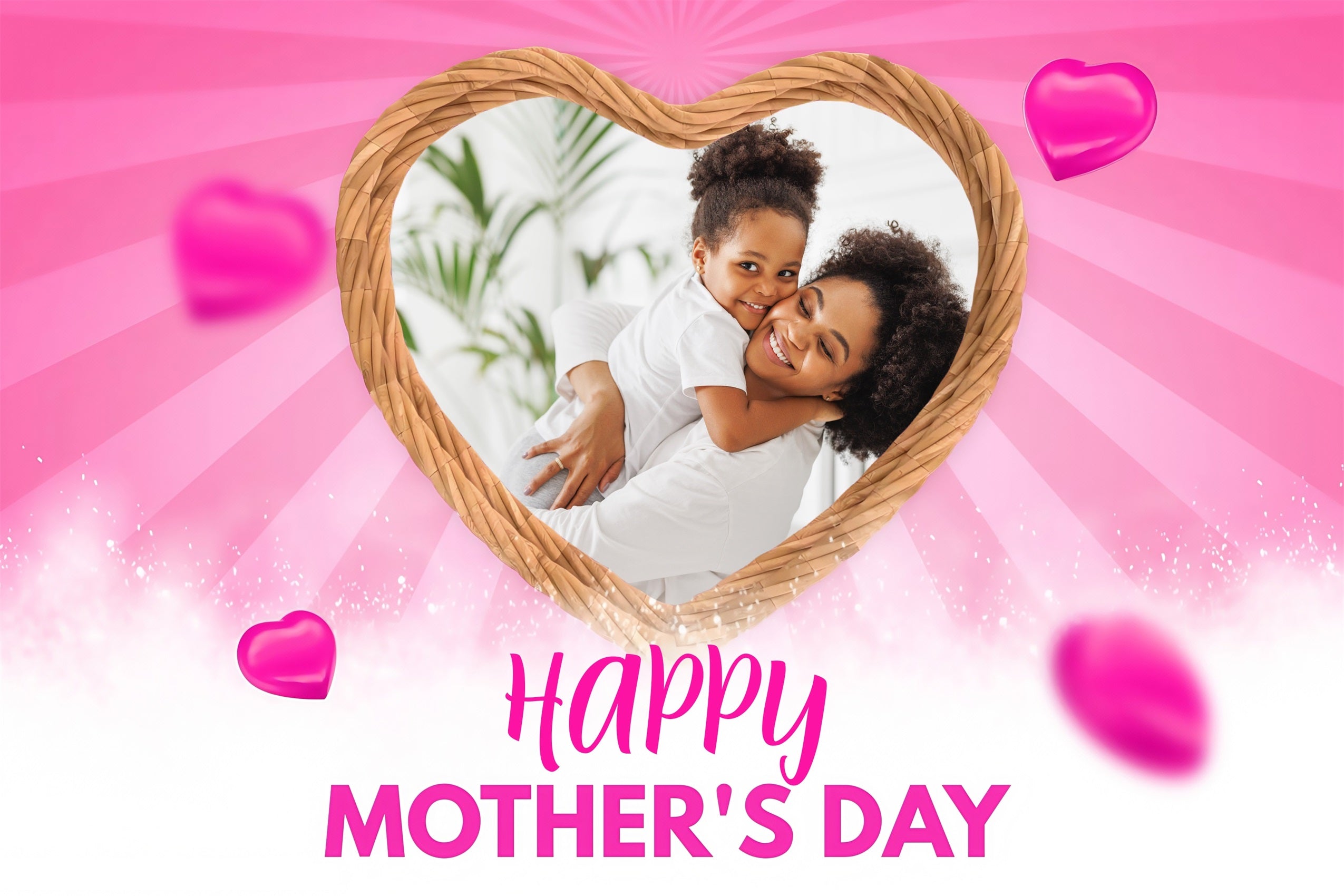 Backdrops für Muttertag Rosa Herzen Rahmen Sparkles Personalisierte Hintergrund MRR3-52