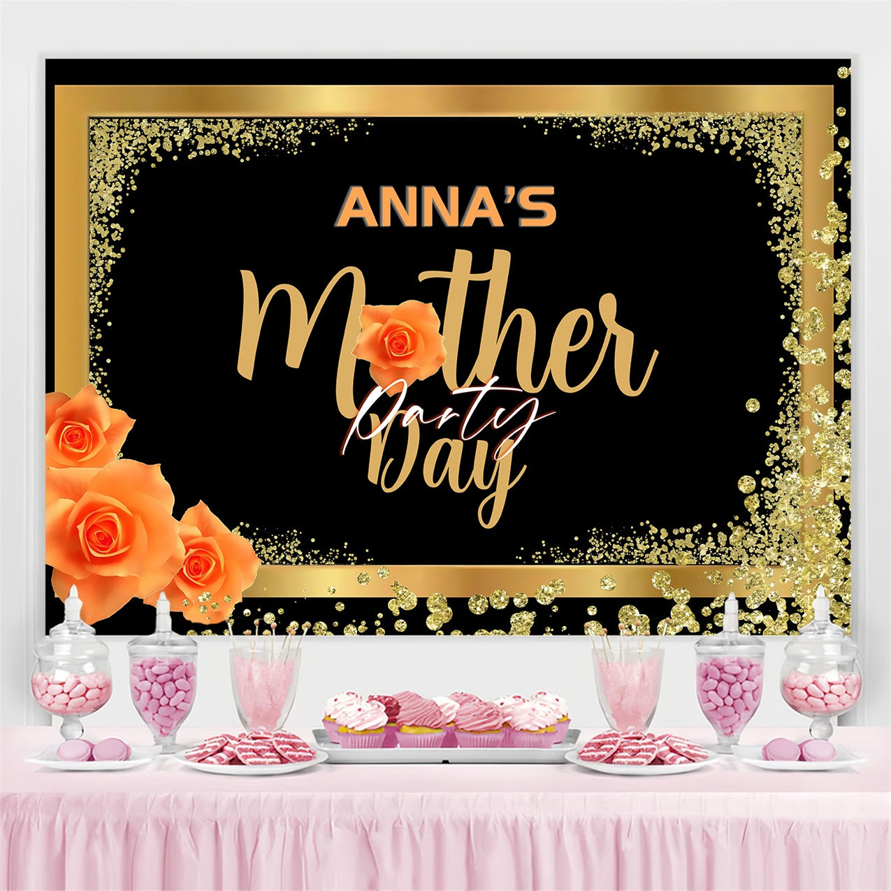 Muttertag Backdrop Gold Schwarz Elegant Party Individuelles Backdrop MRR3-61