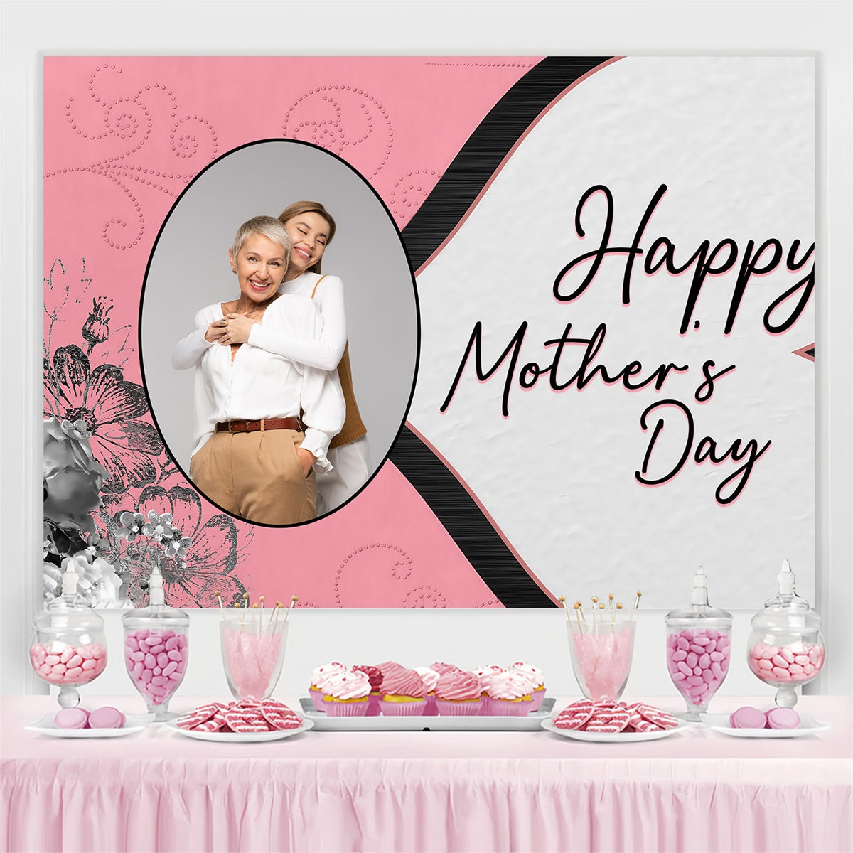 Mothers Day Backdrop Ideen Chic Floral Sketch Customized Backdrop MRR3-99
