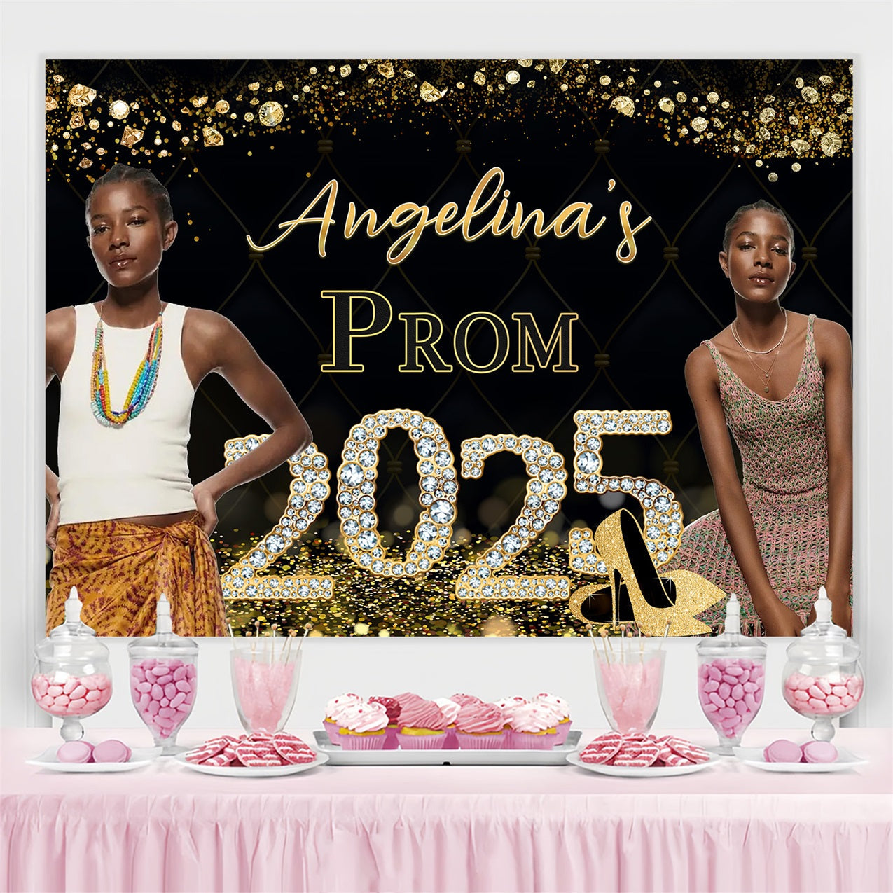 Prom Backdrops Glitzernde Diamantene Schuhe Personalisierte Party Abschlussfeier Backdrop MRR4-33