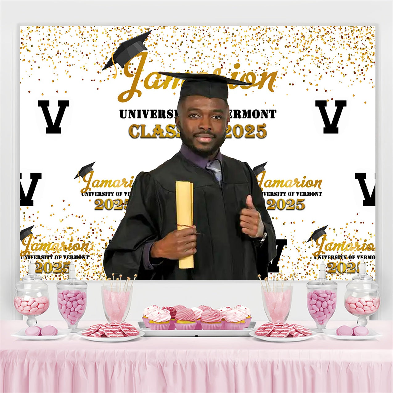 Abschlussfeier Backdrop Goldenes Konfetti Personalisierte Party Abschlussfeier Backdrop MRR4-34