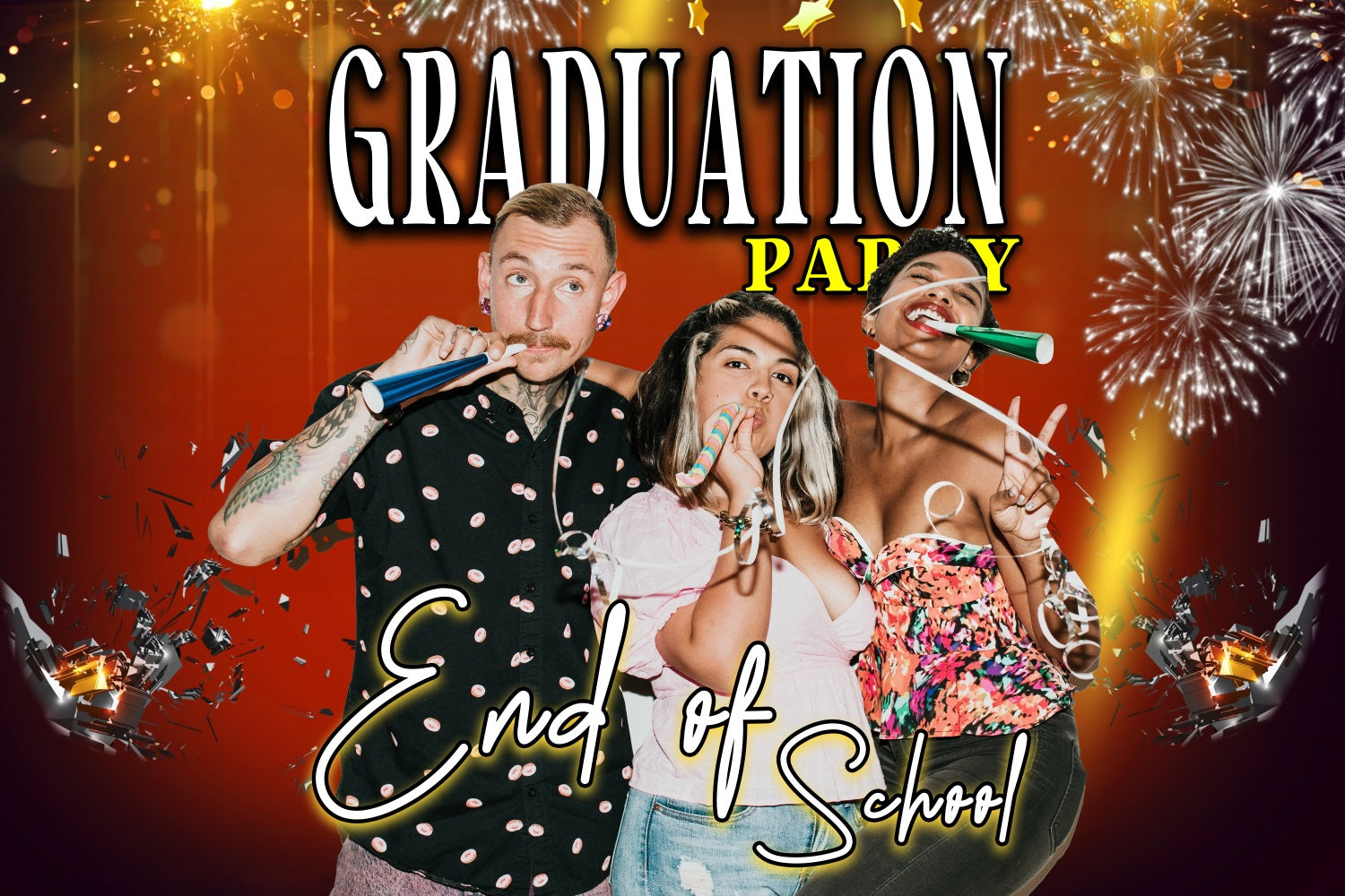 2025 Graduation Backdrop Bright Orange Feuerwerk Customized Party Graduation Backdrop MRR4-38