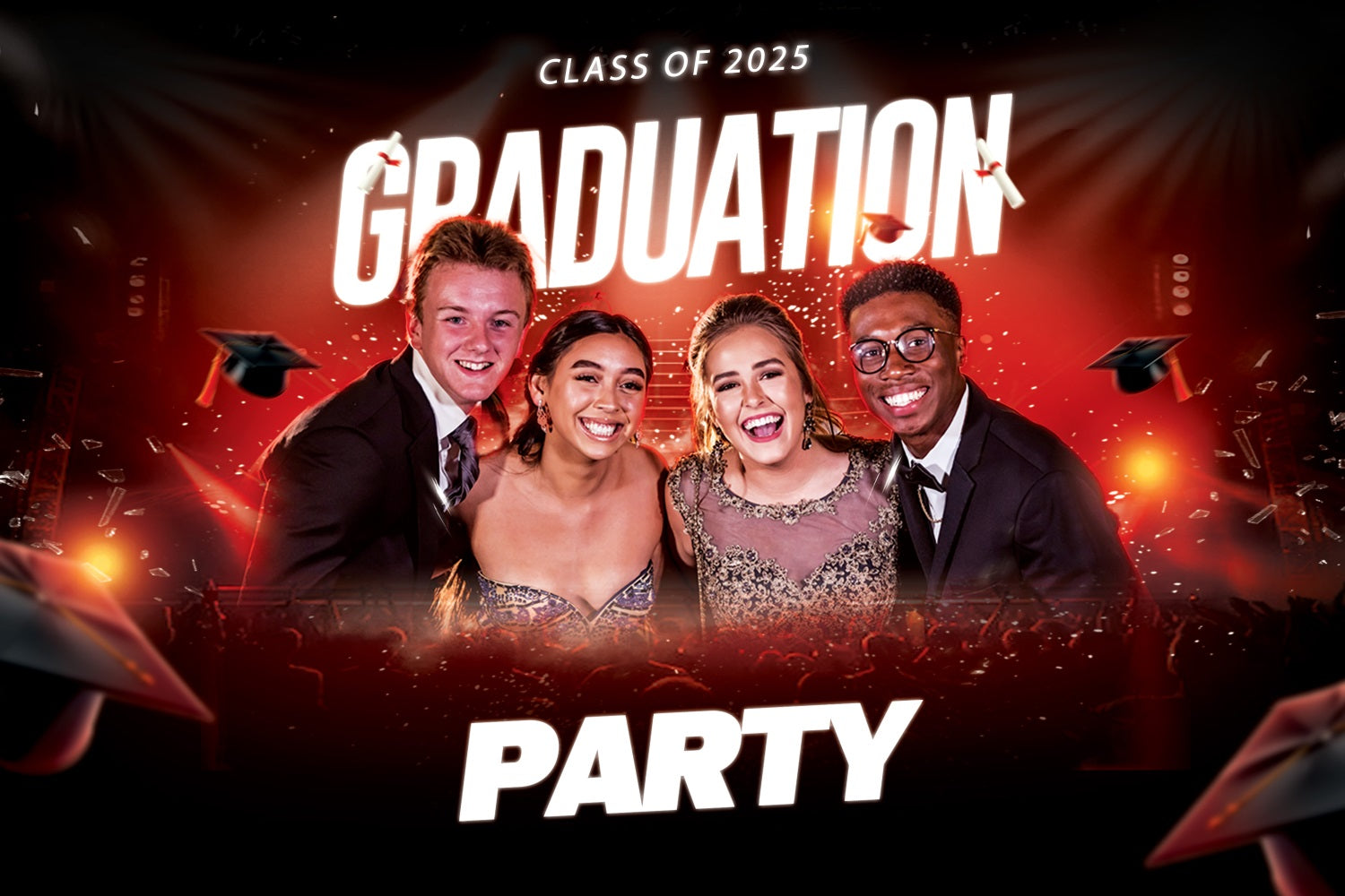 Graduation Backdrop Fotoshooting Rote Bühnenlichter Personalisierte Party Graduation Backdrop MRR4-39