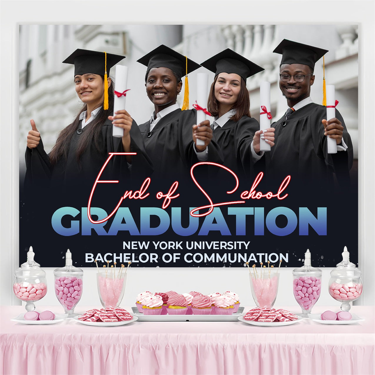 Graduation Photo Backdrop Ideen New York University Personalisierte Party Graduation Backdrop MRR4-42