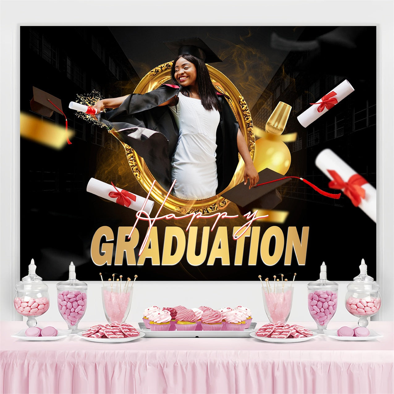Graduation Backdrop Ideen Happy Diploma Toss Custom Party Graduation Backdrop MRR4-44