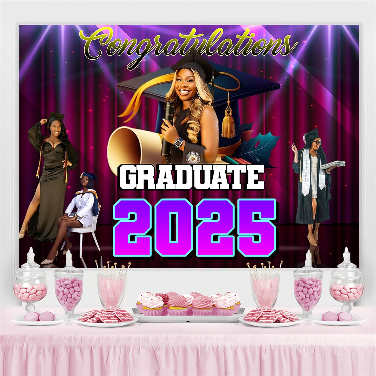 Graduation Backdrop Fotoshooting Spotlight Bühne Personalisierte Party Graduation Backdrop MRR4-45