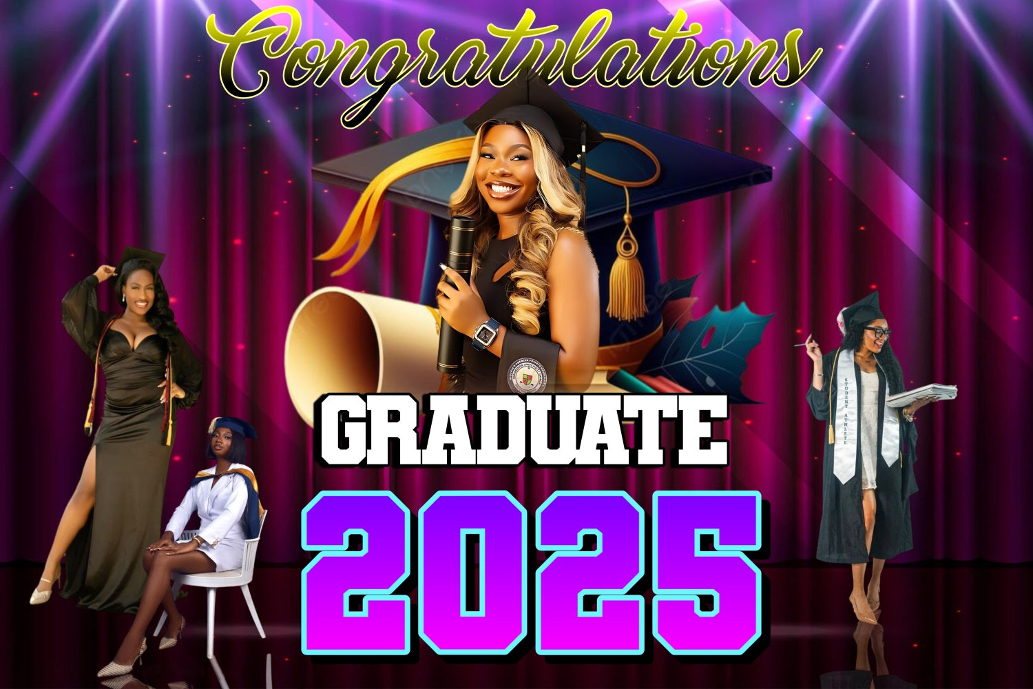 Graduation Backdrop Fotoshooting Spotlight Bühne Personalisierte Party Graduation Backdrop MRR4-45