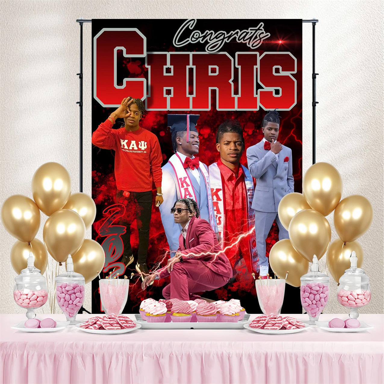 2025 Graduation Backdrop Rote Energie Personalisierte Party Graduation Backdrop MRR4-50