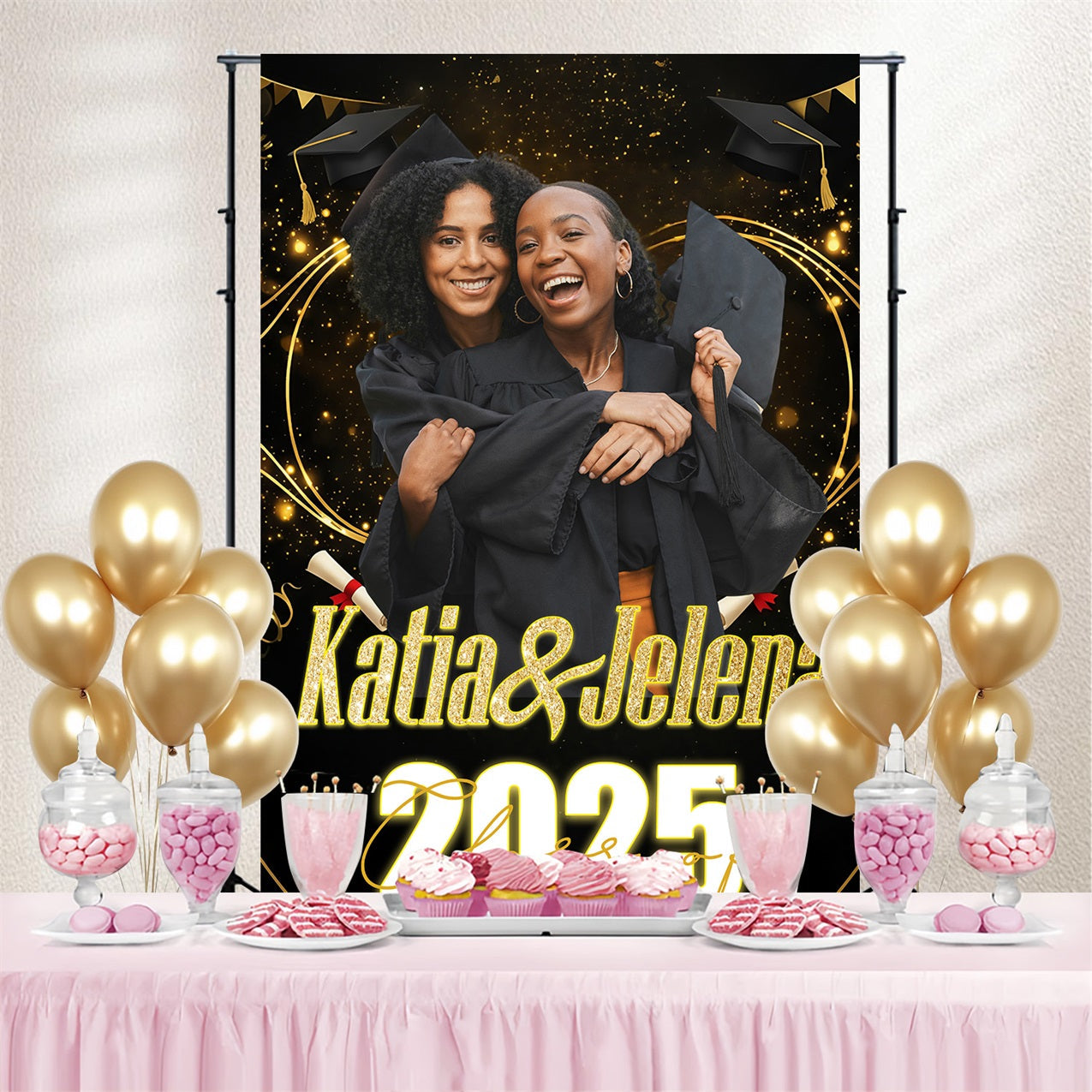 Graduation Backdrop Fotoshooting 2025 Glitzernde Reise Personalisierte Party Graduation Backdrop MRR4-51