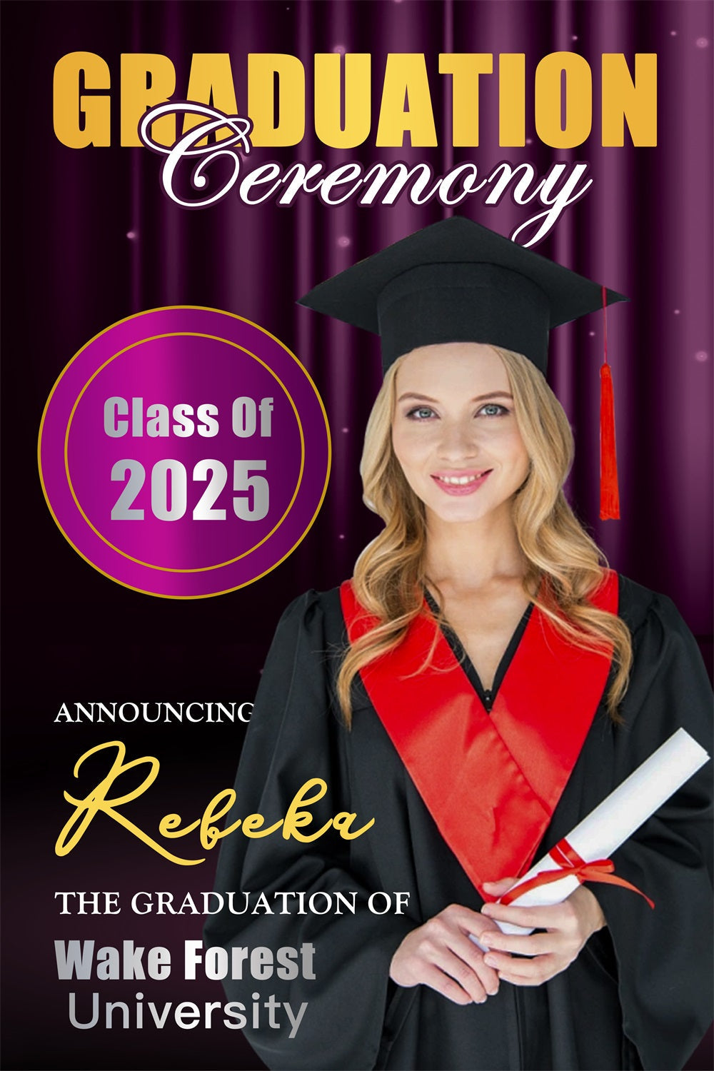 Graduation Backdrop Photoshoot Lila Lichter Bühne Personalisierte Party Graduation Backdrop MRR4-55