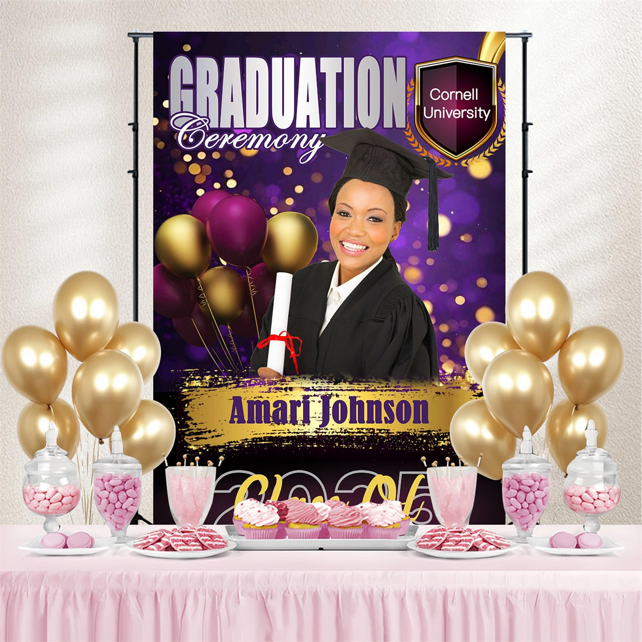 Graduation Backdrops Glamorous Lila Luftballons Personalisierte Party Graduation Backdrop MRR4-56