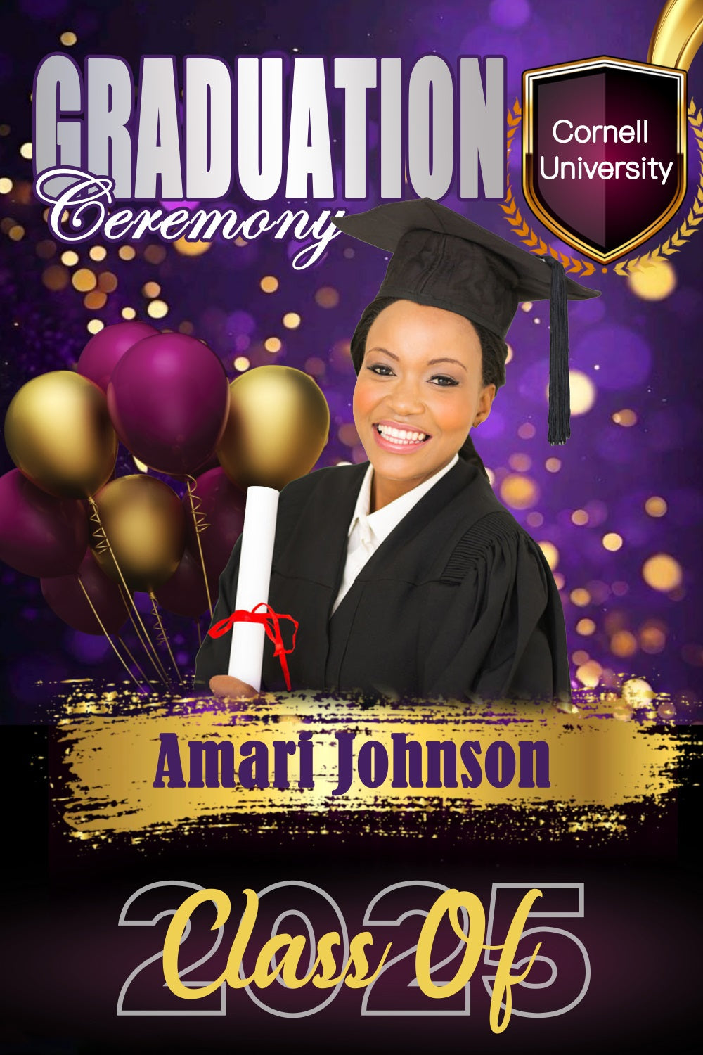 Graduation Backdrops Glamorous Lila Luftballons Personalisierte Party Graduation Backdrop MRR4-56