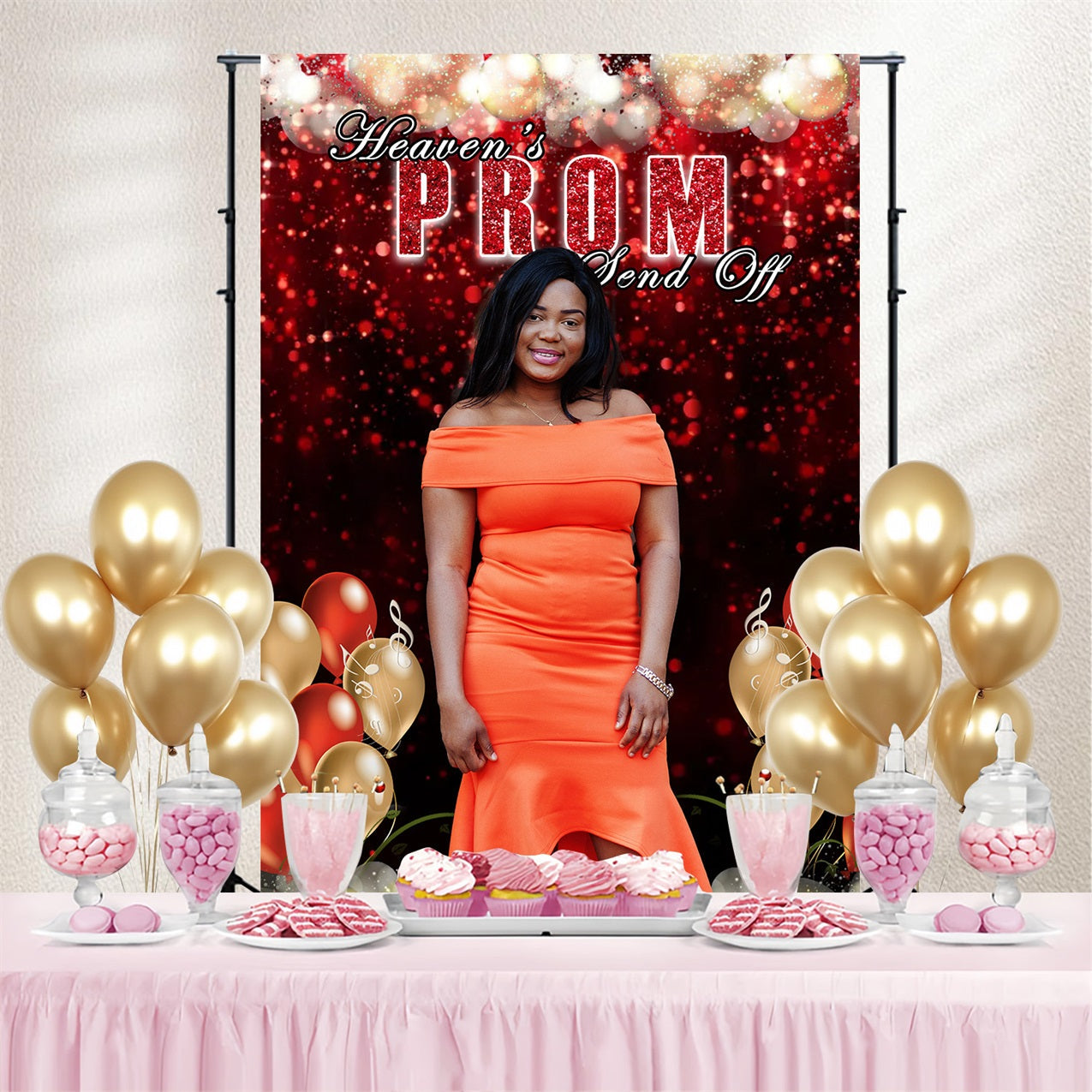 Prom Backdrop Design Rot Glitzernde Ballons Personalisierte Party Graduation Backdrop MRR4-59