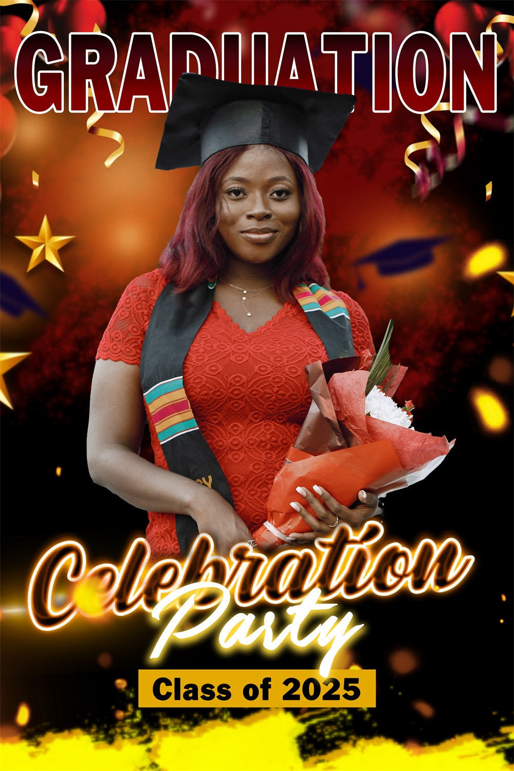2025 Graduation Backdrop Bold Red Balloon Personalisierte Party Graduation Backdrop MRR4-60