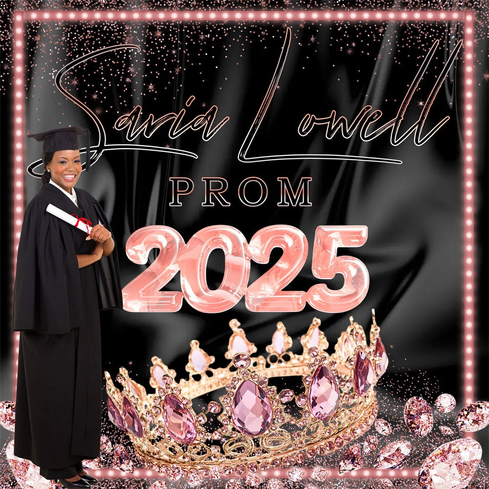 Abschlussball-Fotohintergrund Rosa Krone Personalisierter Abschlussfeier-Hintergrund MRR5-1