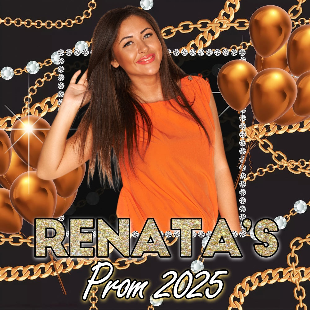 Prom 2025 Backdrop Gold Chains Ballons Graduation Party Custom Backdrop MRR5-26