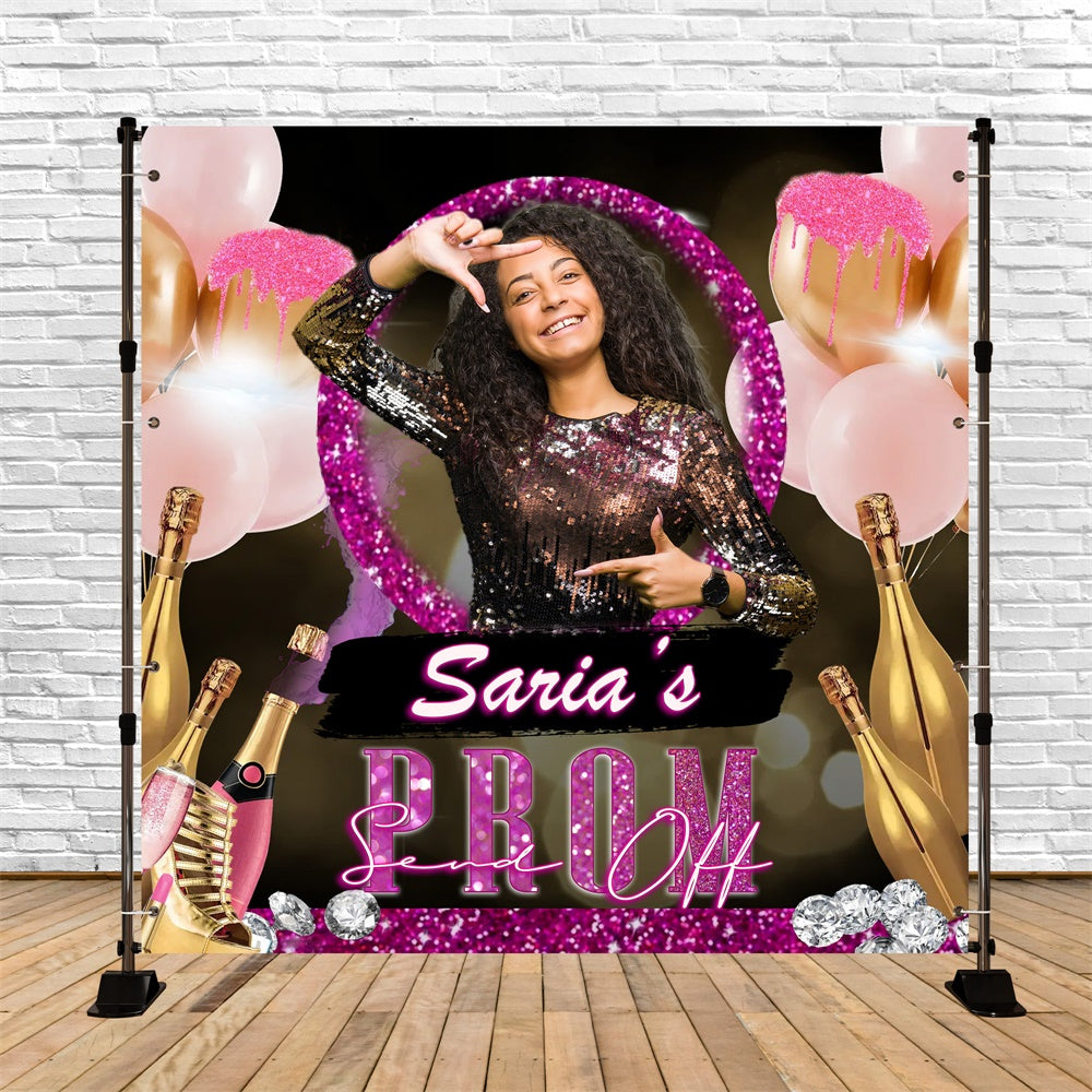 Prom Backdrops Rosa Glitter Champagner Personalisierte Graduation Party Backdrop MRR5-49