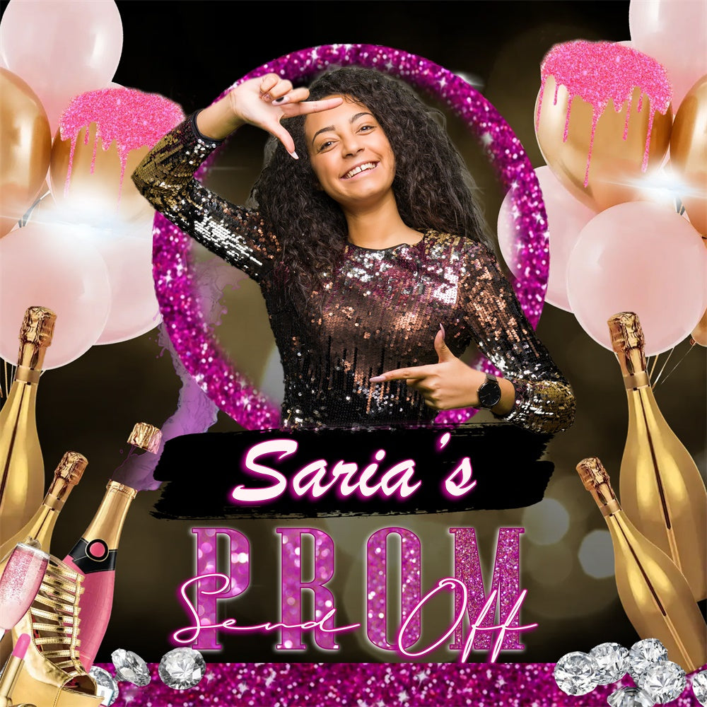 Prom Backdrops Rosa Glitter Champagner Personalisierte Graduation Party Backdrop MRR5-49