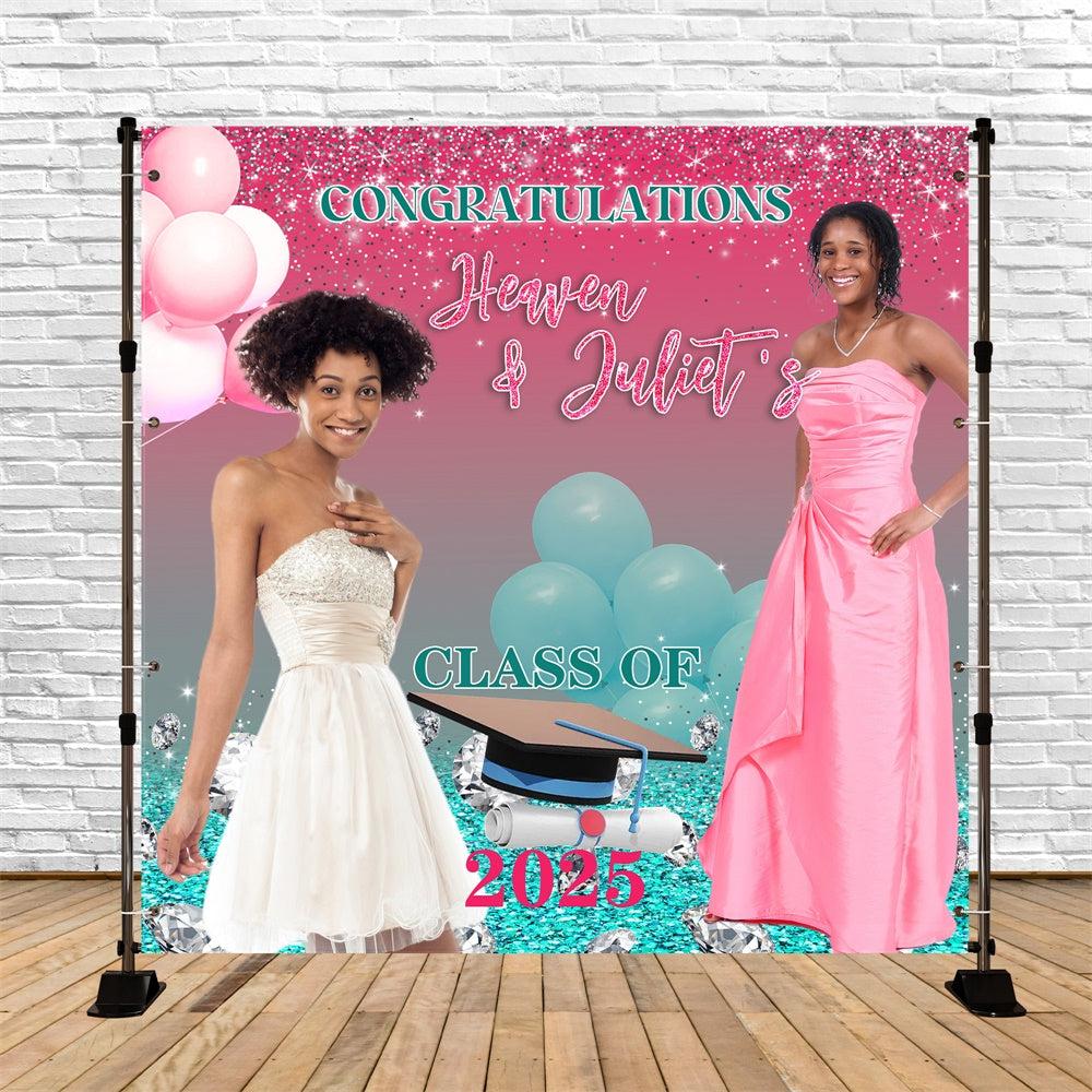 Personalisierte Graduation Backdrop Pink Glitter Graduation Party Backdrop MRR5-7