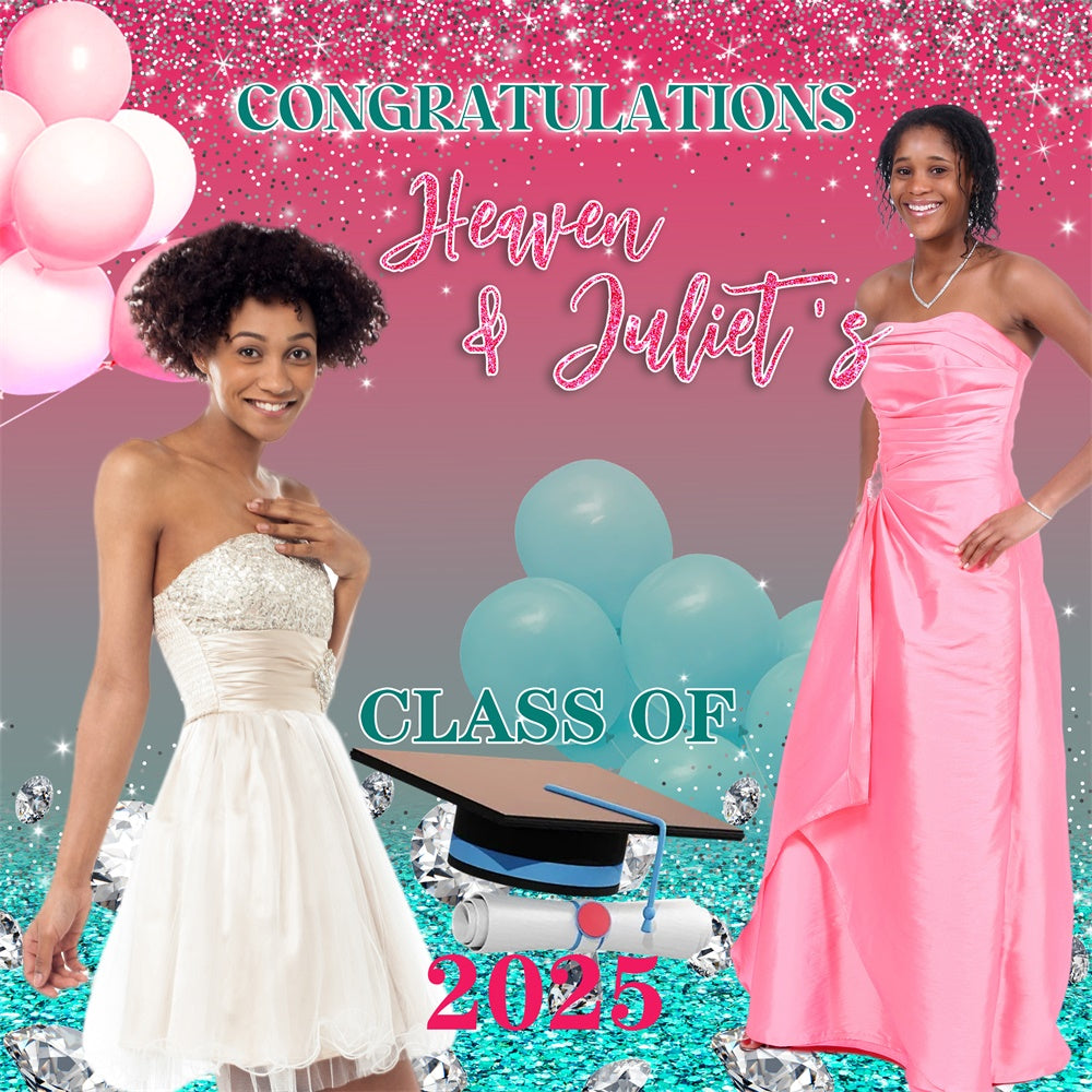 Personalisierte Graduation Backdrop Pink Glitter Graduation Party Backdrop MRR5-7