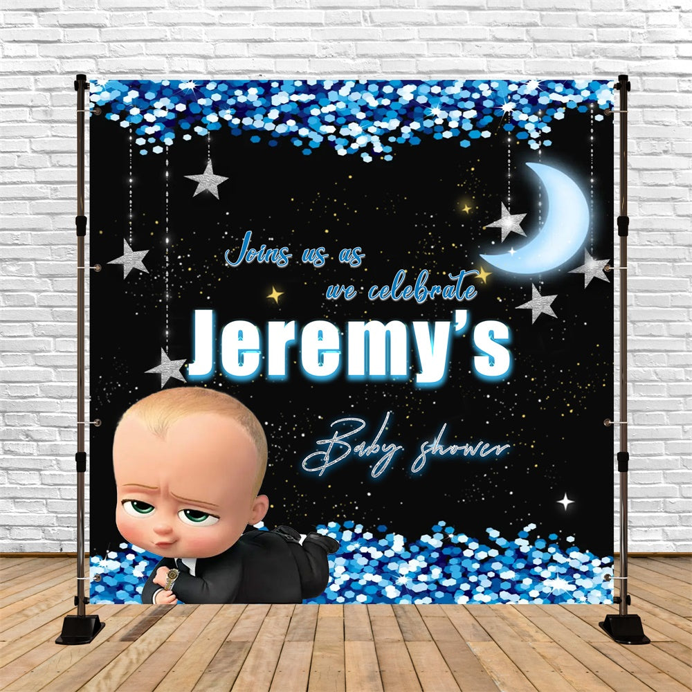 Mondhintergrund Baby Shower Mitternachtsglitzer personalisierter Hintergrund MRR7-1
