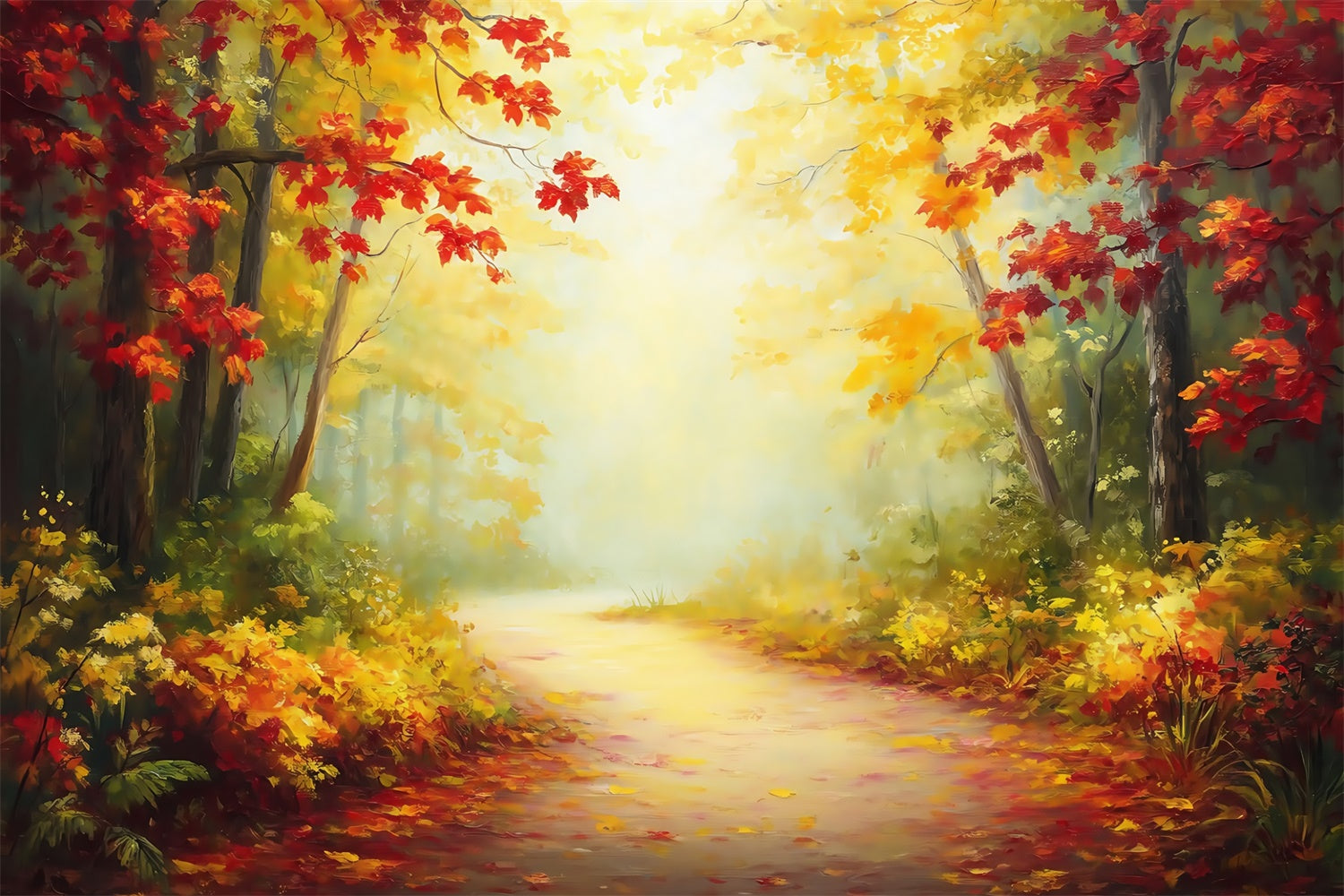 Herbstwald Hintergrundkulisse Golden Maple Walkway Foto Hintergrund MRR7-102