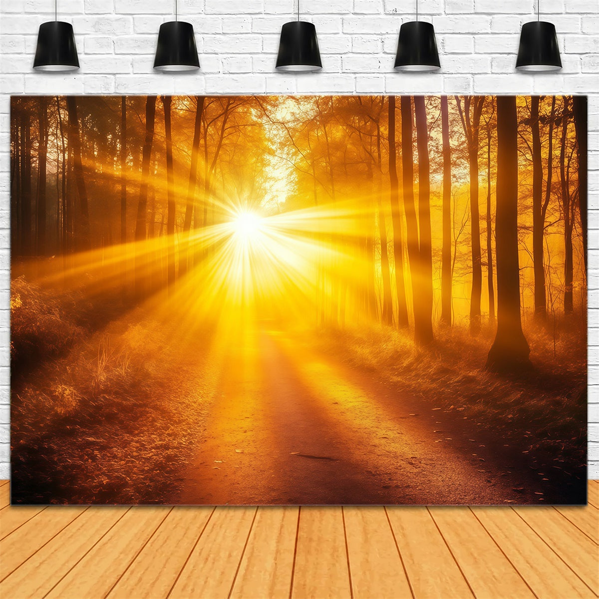 Herbstwald Hintergrundkulisse Strahlender Lichtfall Weg Foto Hintergrund MRR7-103