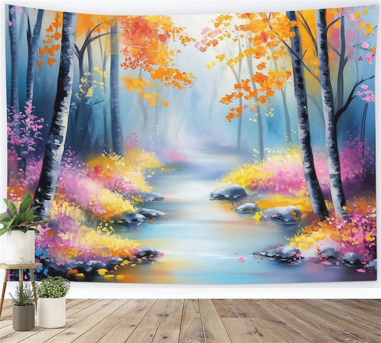 Fantasievoller Wald Foto Hintergrund Pastell Blatt Bach Backdrop MRR7-104