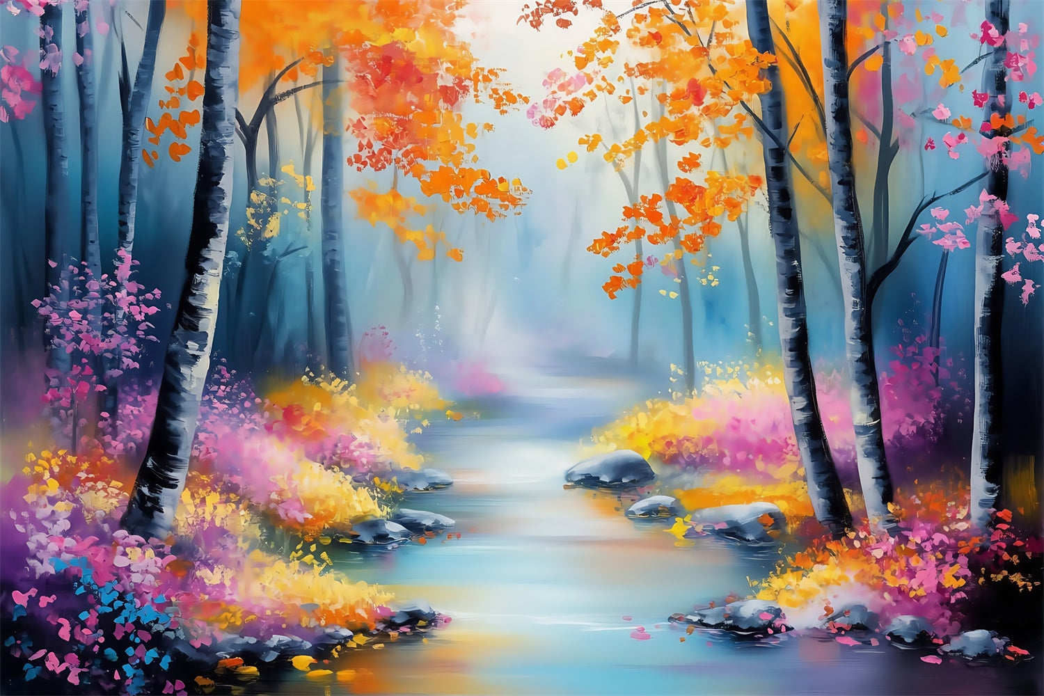 Fantasievoller Wald Foto Hintergrund Pastell Blatt Bach Backdrop MRR7-104